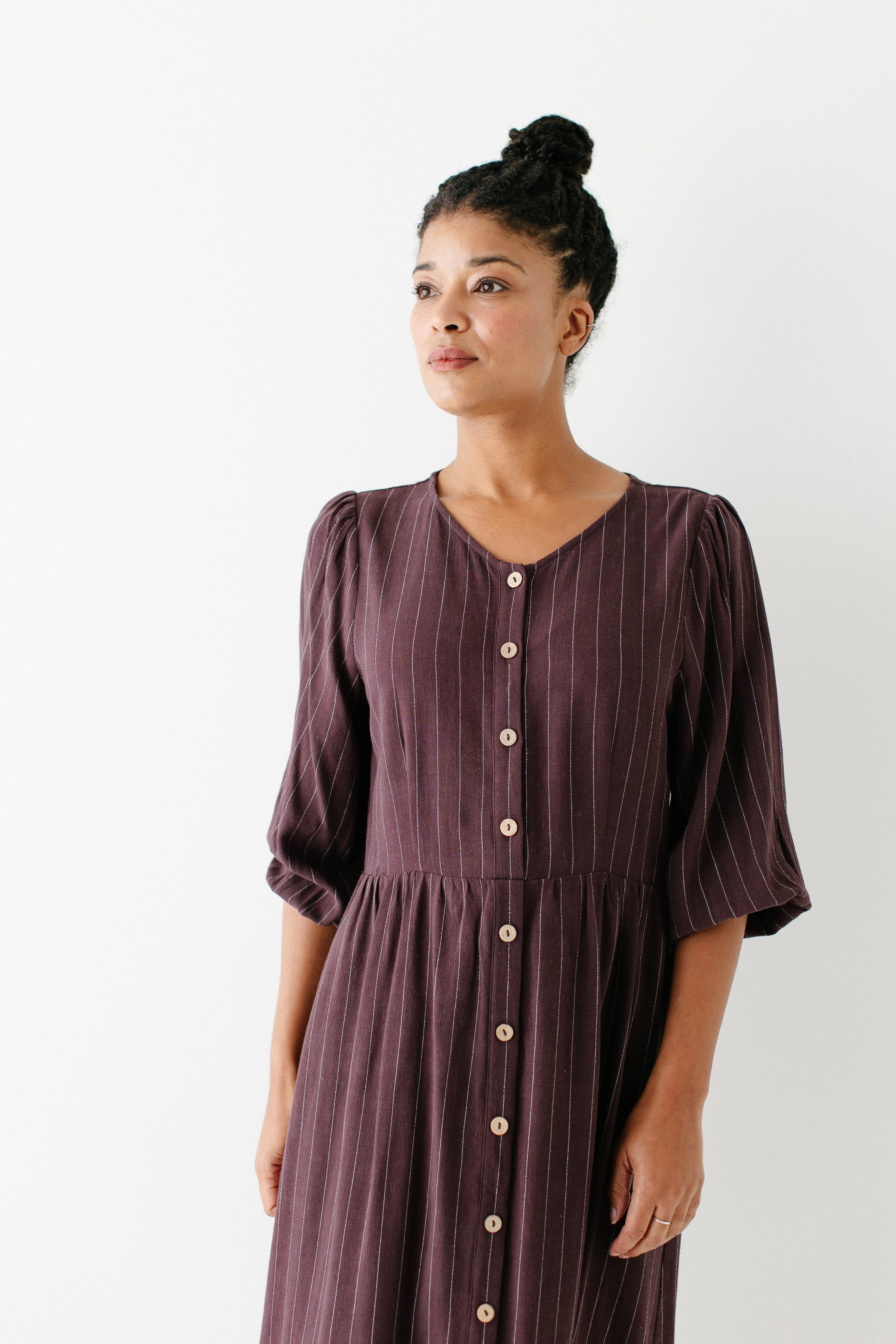 Addy Button Down Striped Linen Blend Dress FINAL SALE - Image 9