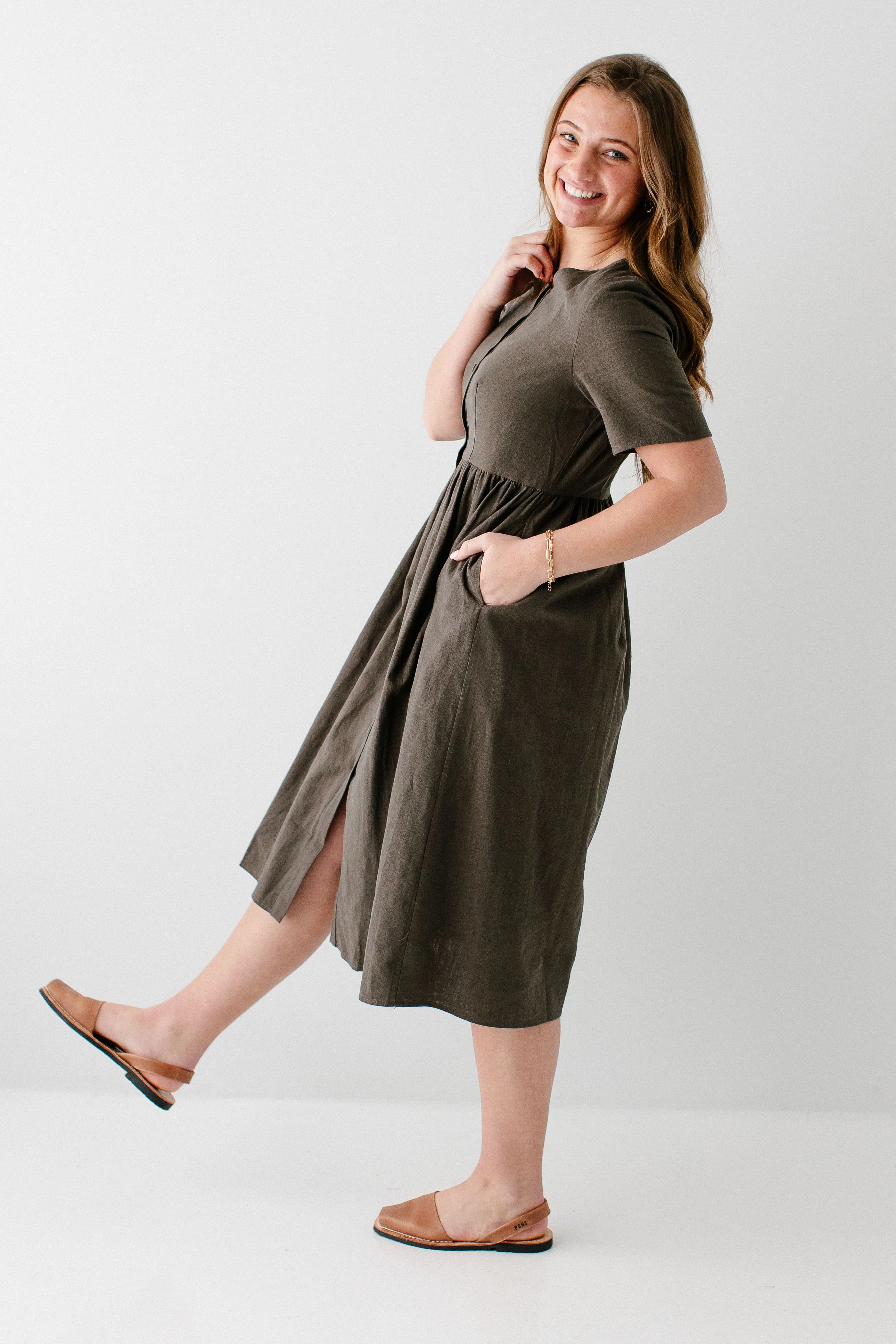 Adeline Button Down A-Line Midi Dress - Image 5