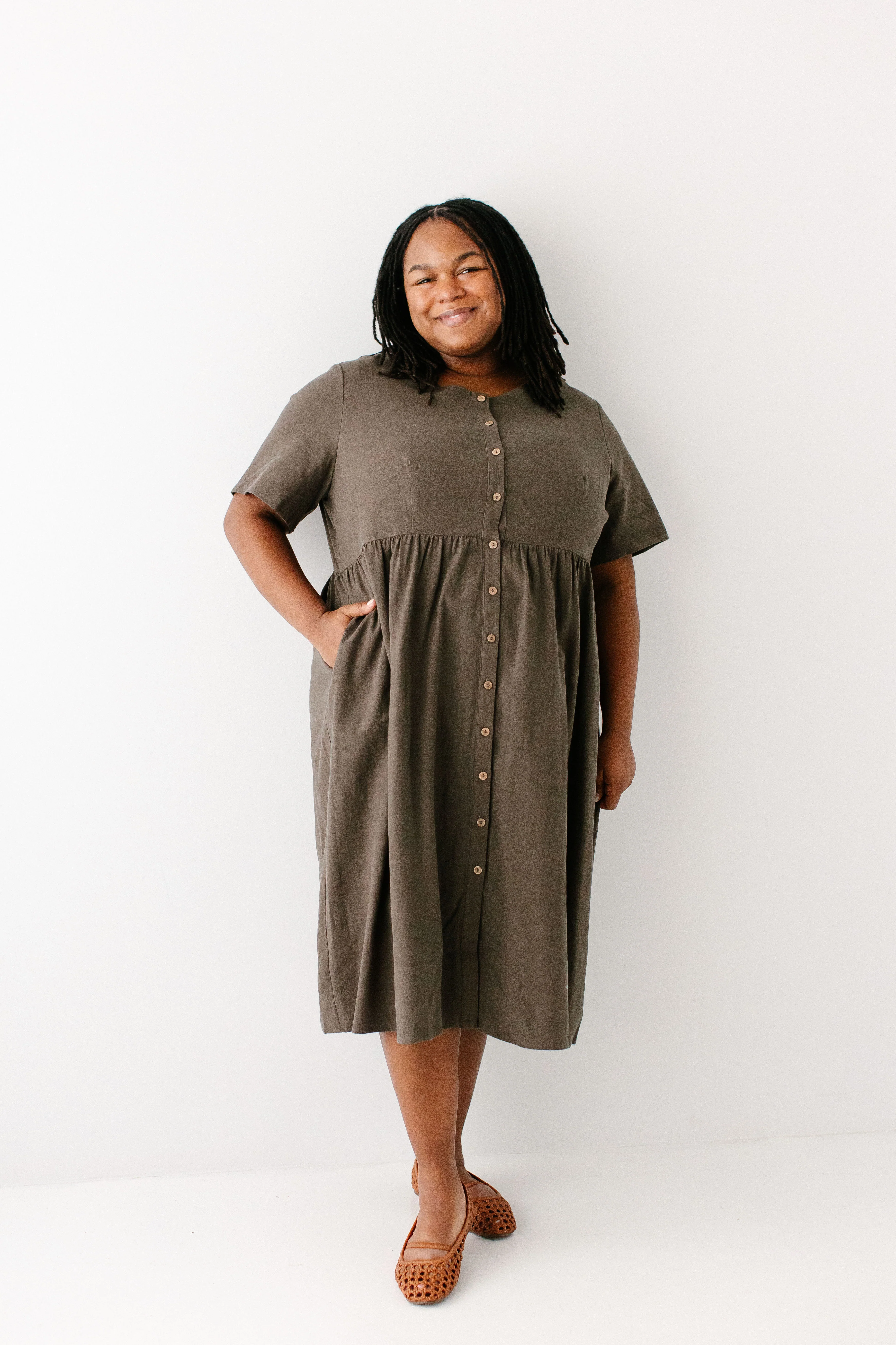 Adeline Button Down A-Line Midi Dress - Image 8