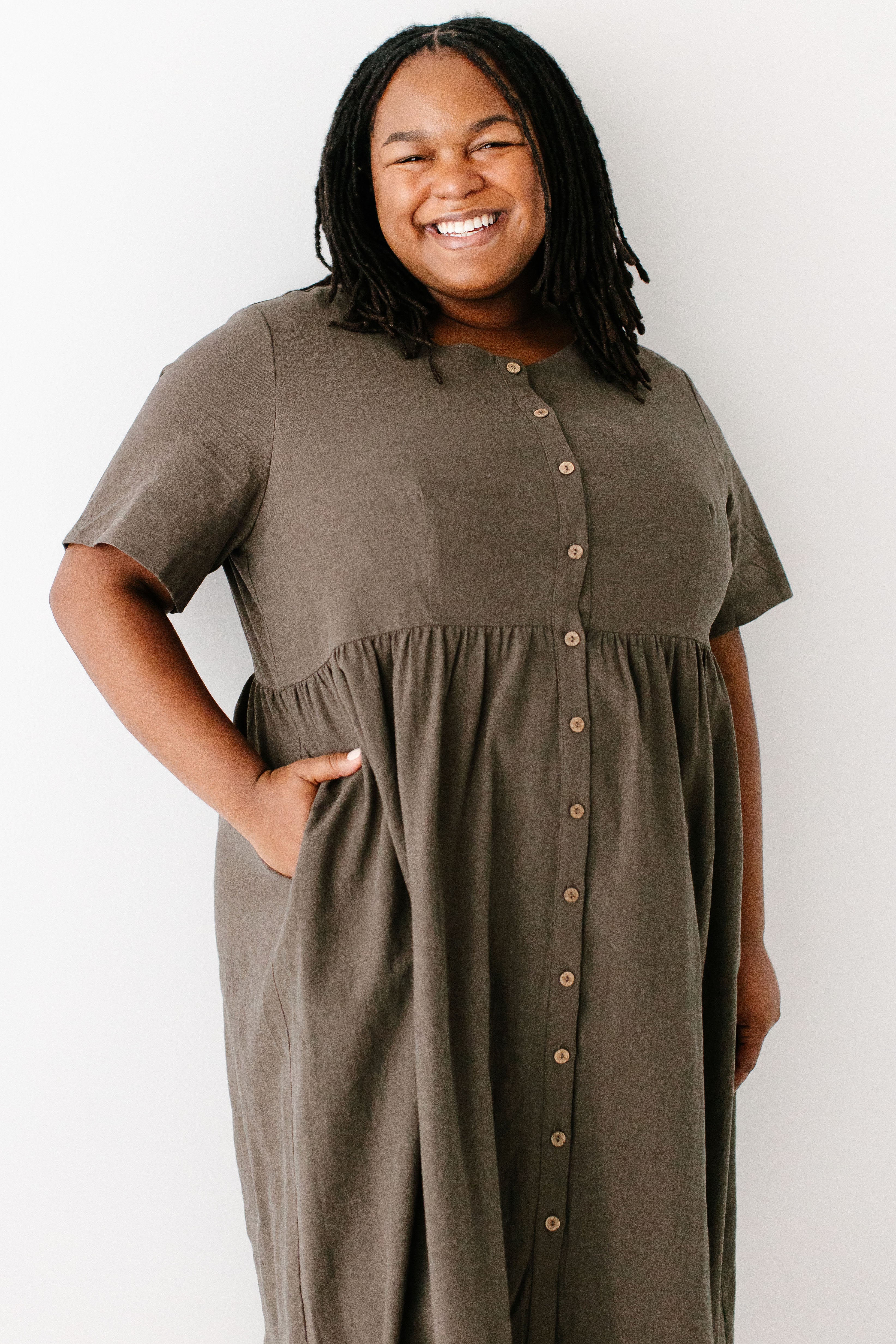 Adeline Button Down A-Line Midi Dress - Image 9