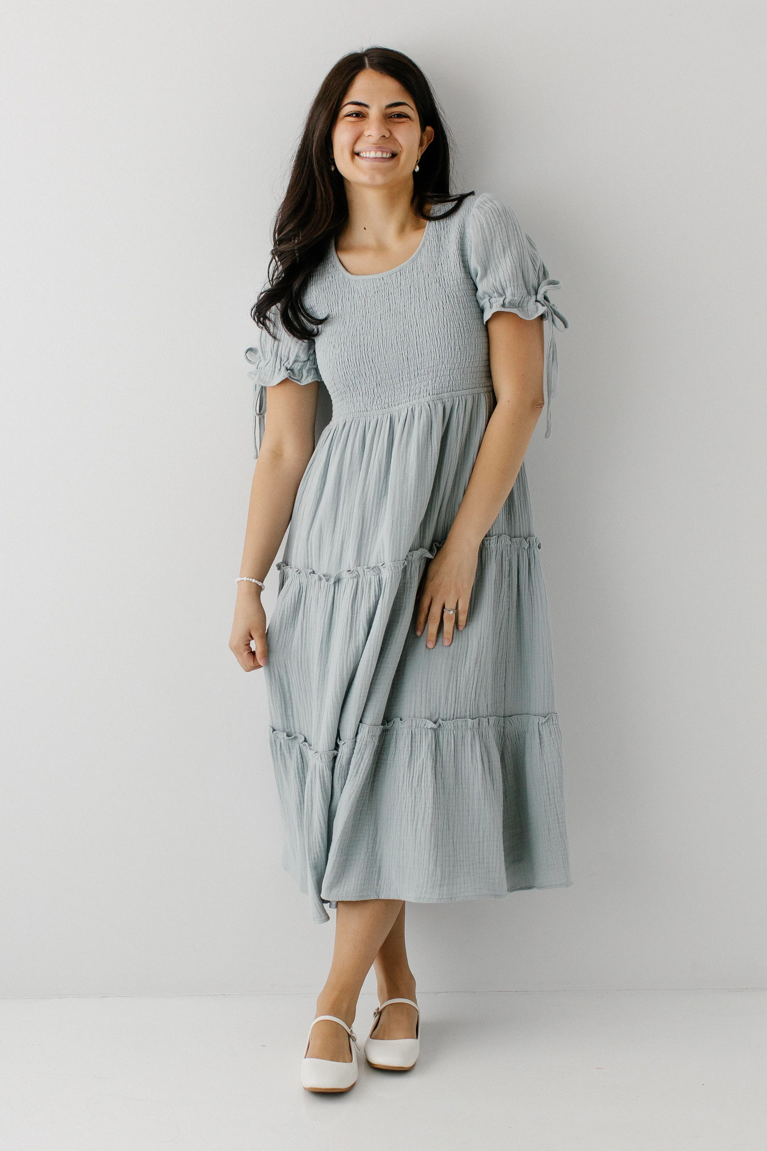 Adriel Smocked Bodice Gauze Midi Dress - Image 4