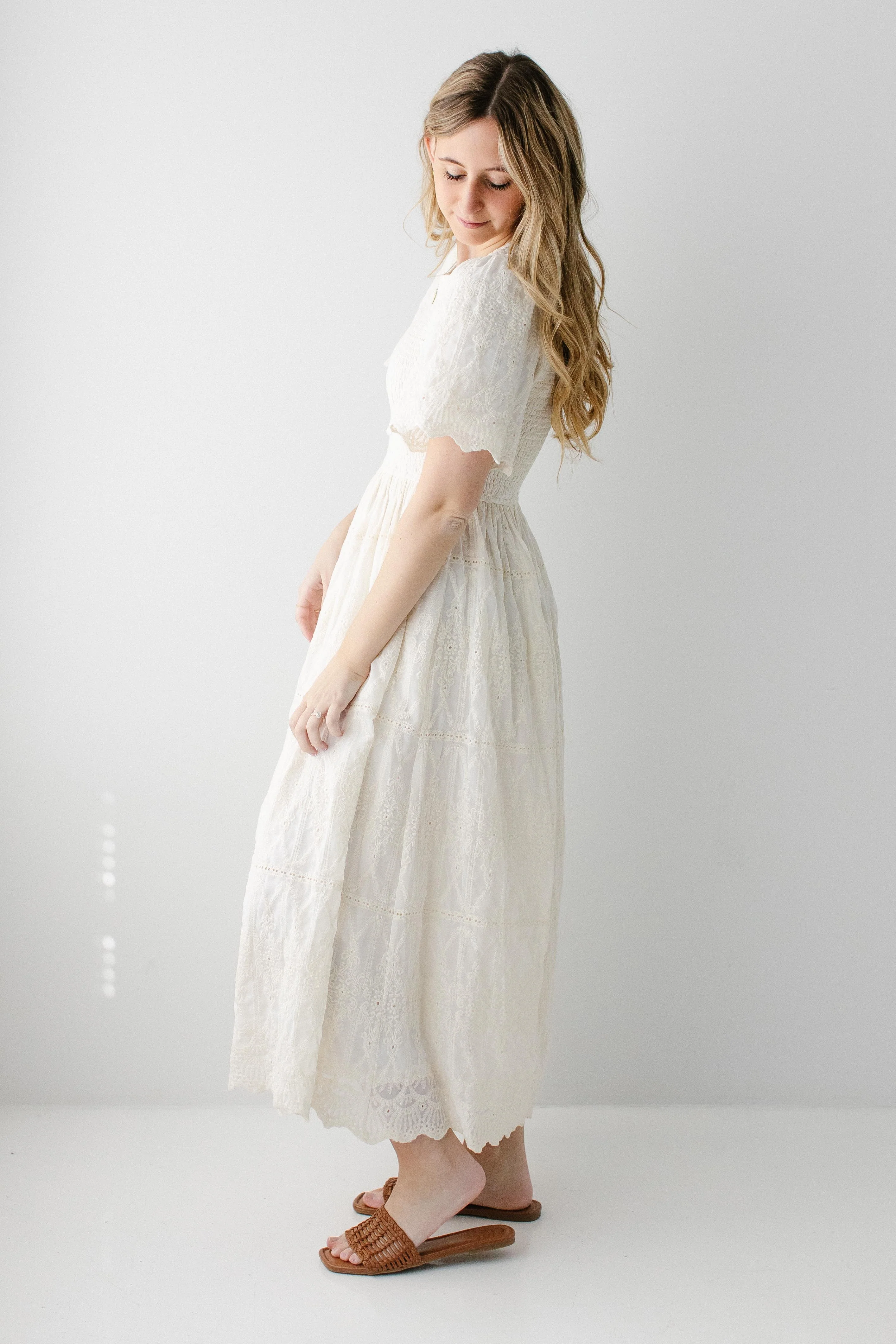 Alyce Embroidered Eyelet Smocked Bodice Maxi Dress - Image 2