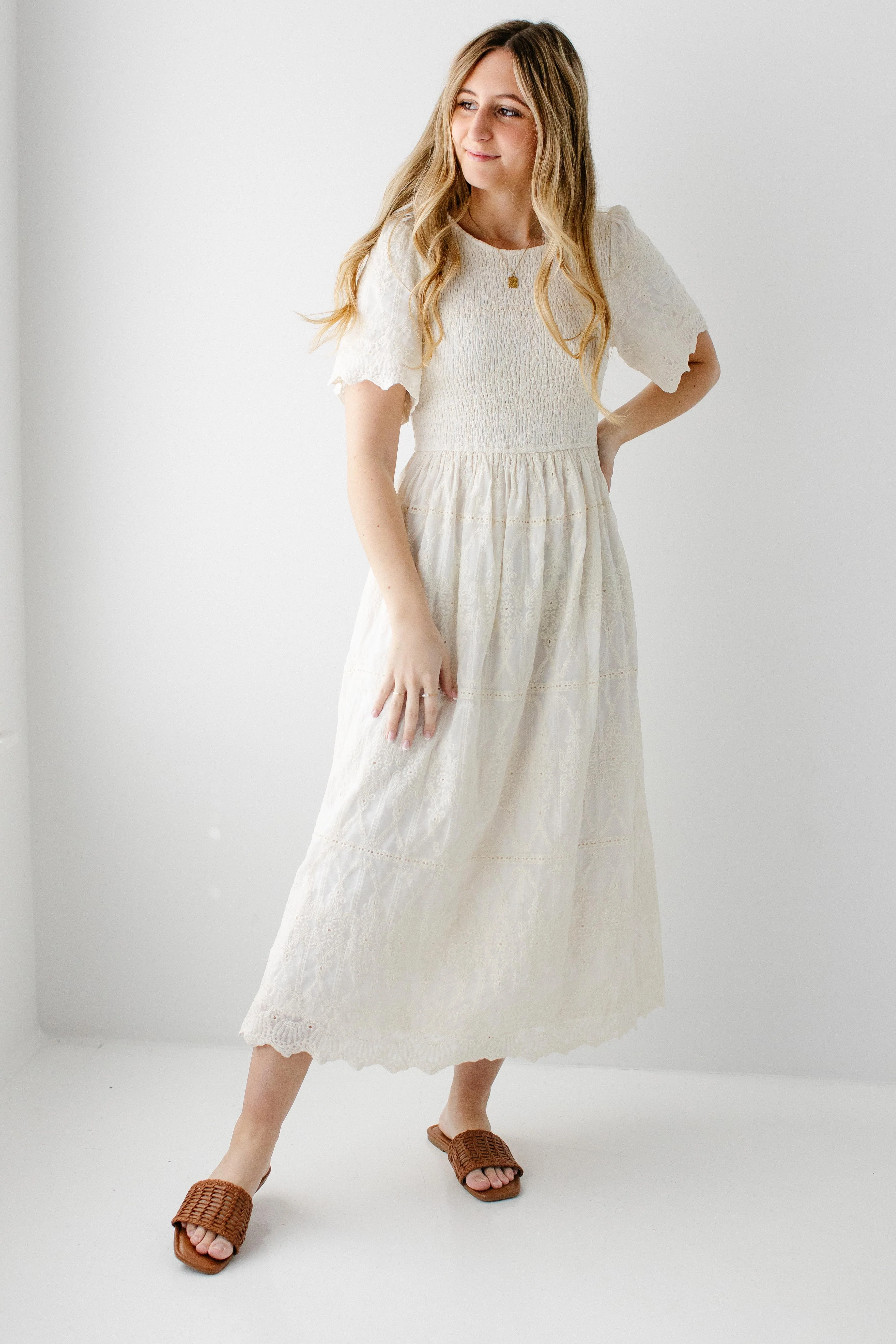 Alyce Embroidered Eyelet Smocked Bodice Maxi Dress - Image 4