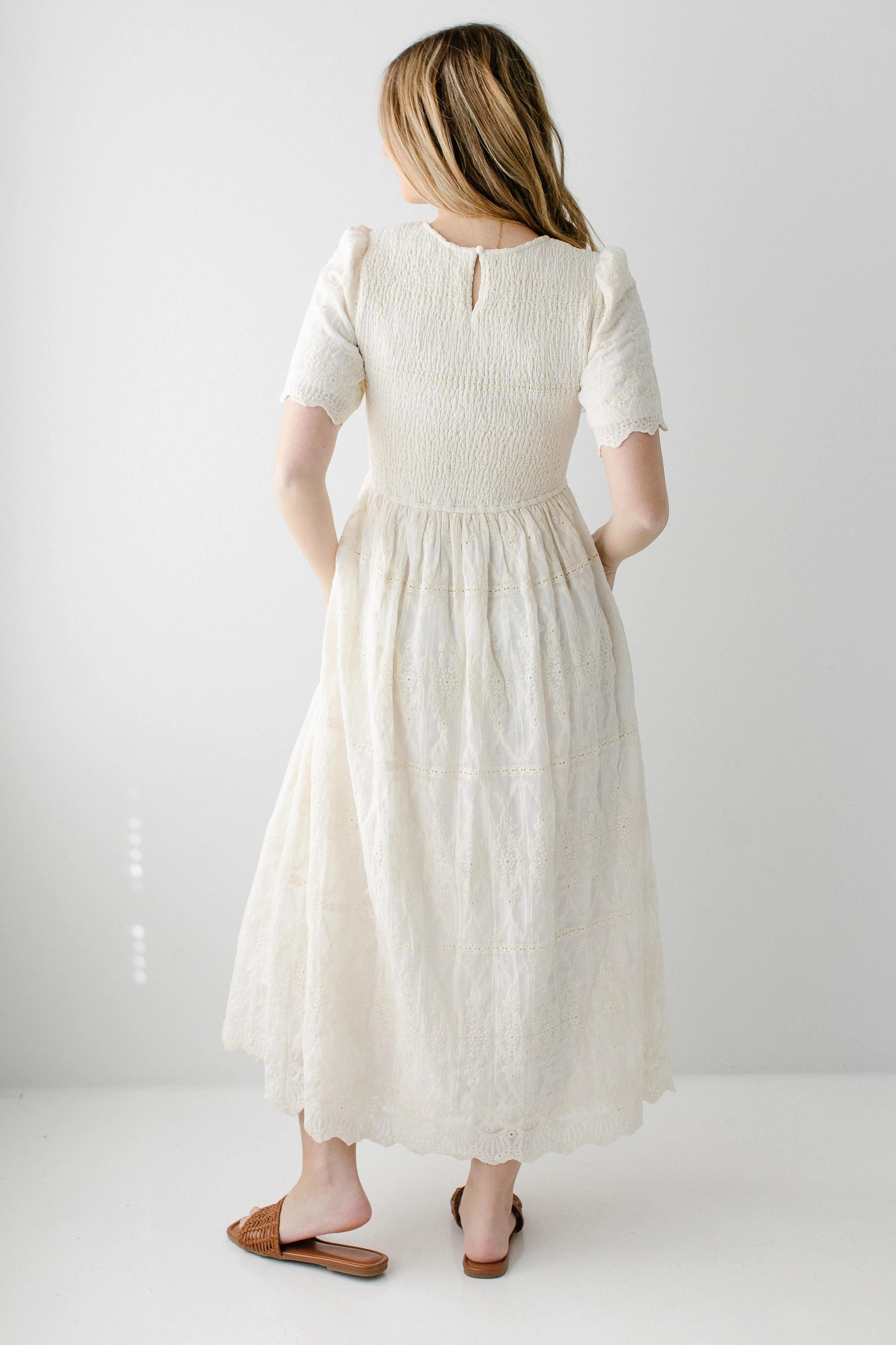 Alyce Embroidered Eyelet Smocked Bodice Maxi Dress - Image 7