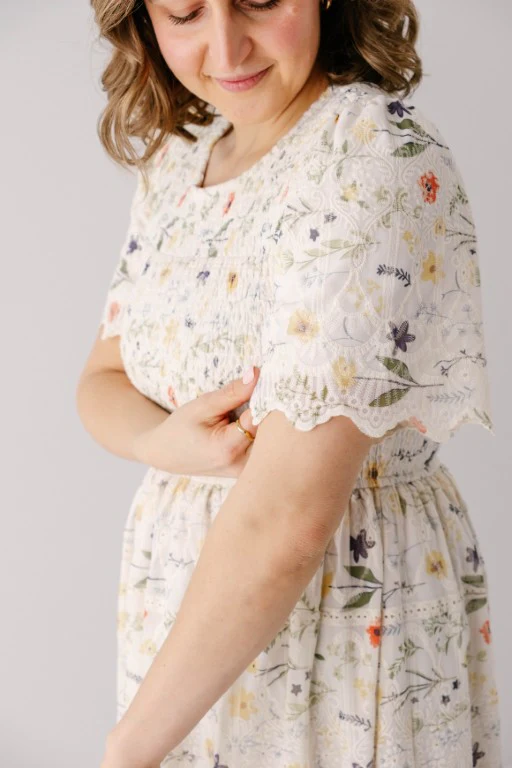 Alyce Eyelet Floral Print Smocked Bodice Maxi Dress FINAL SALE - Image 2