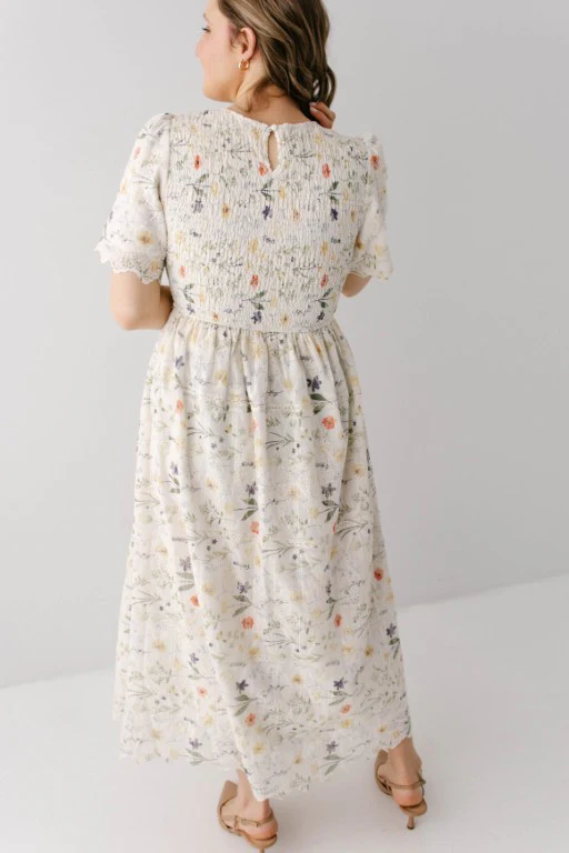 Alyce Eyelet Floral Print Smocked Bodice Maxi Dress FINAL SALE - Image 5