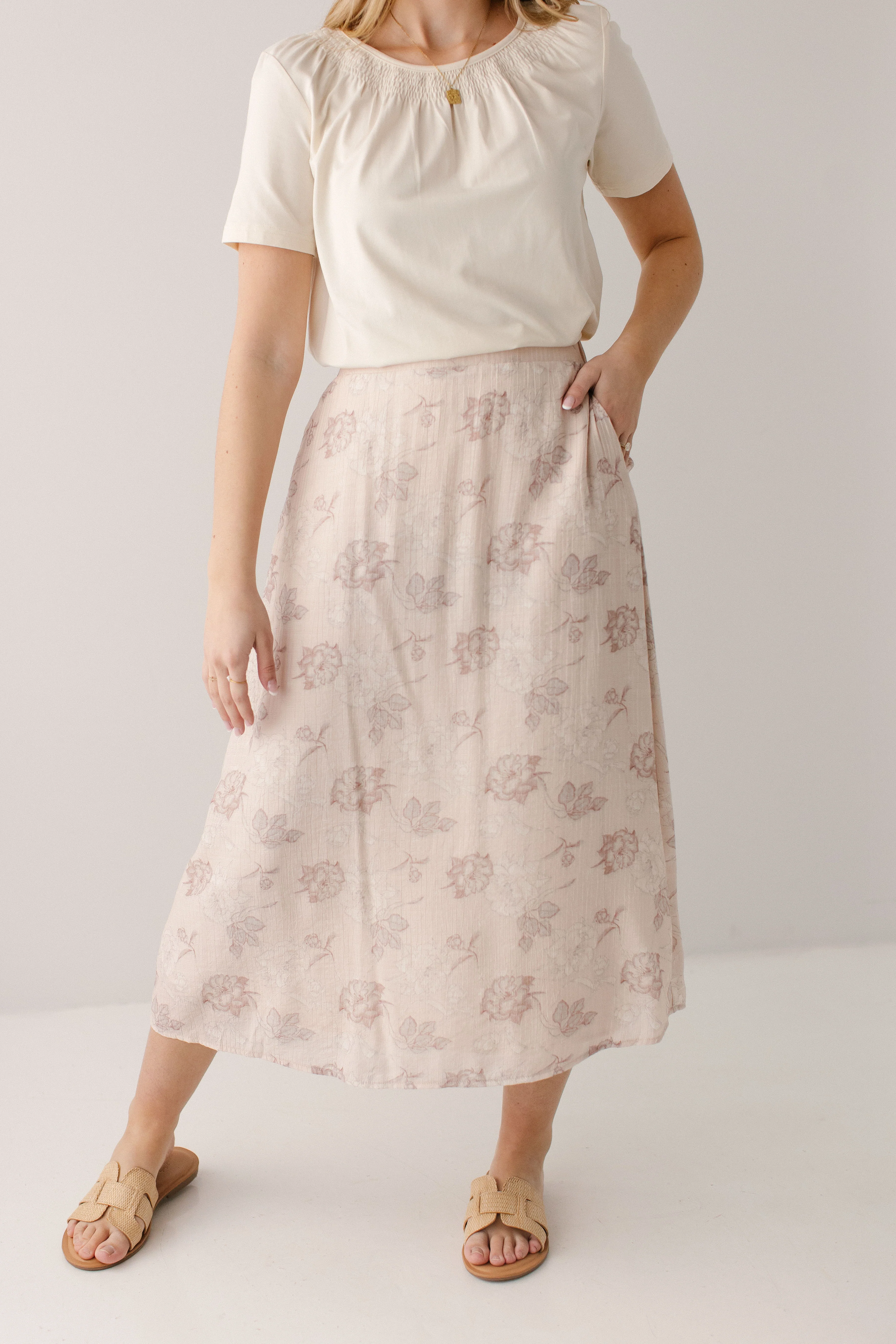 Amour Rose Print Midi Slip Skirt