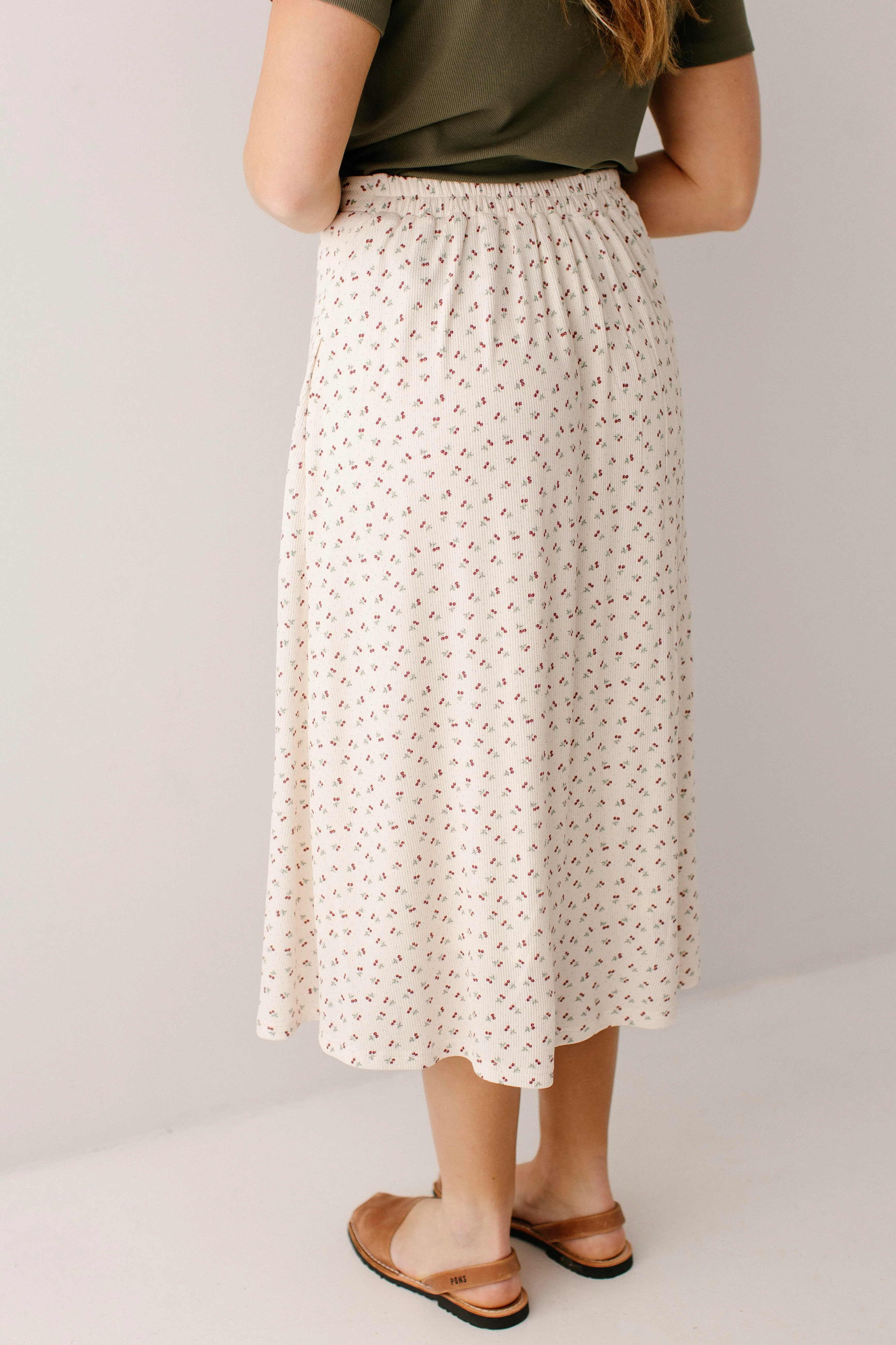 Annette Cherry Print Ribbed Midi Skirt - Image 5