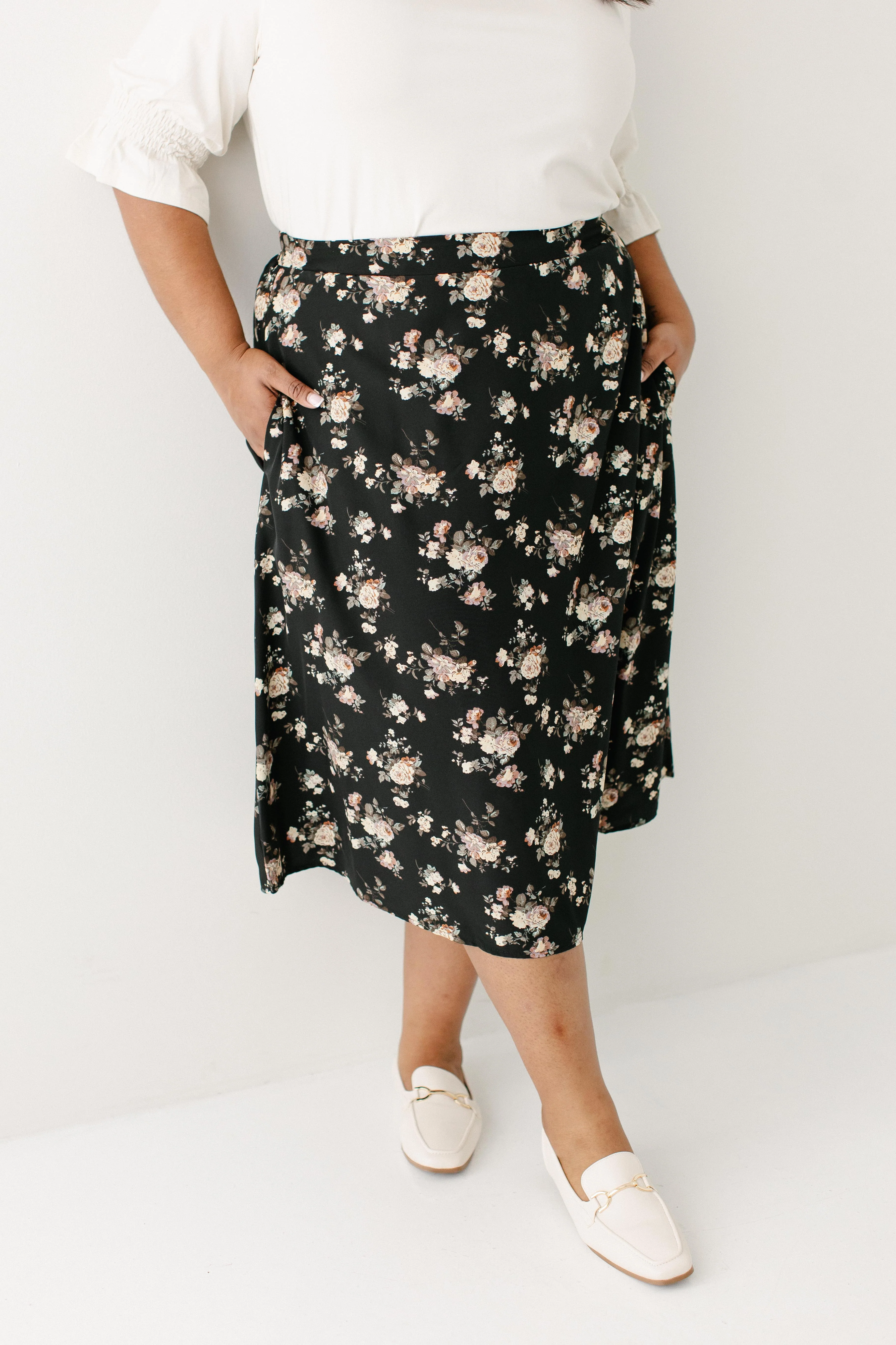 Annette Rose Print Midi Skirt in Black FINAL SALE - Image 10