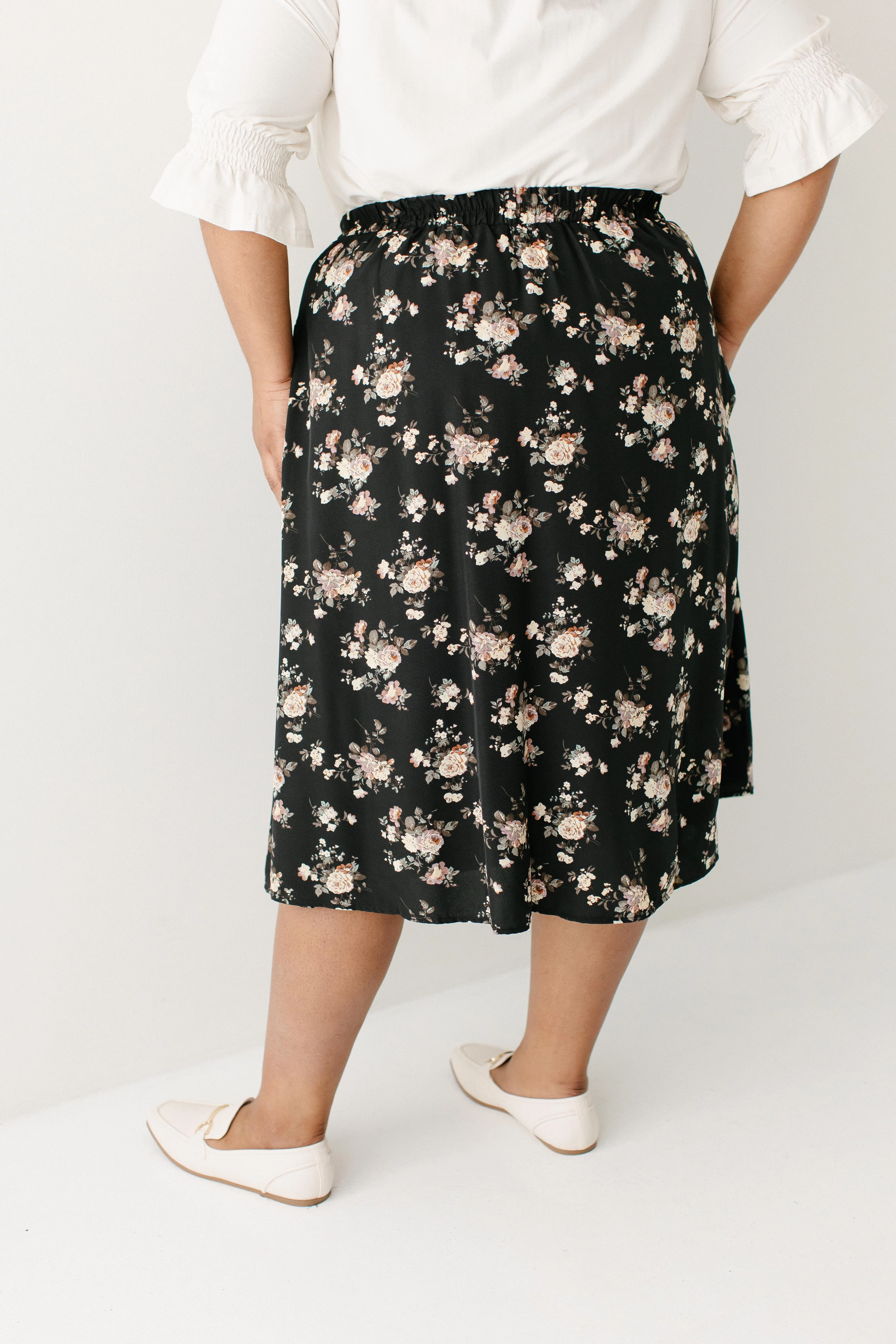 Annette Rose Print Midi Skirt in Black FINAL SALE - Image 11
