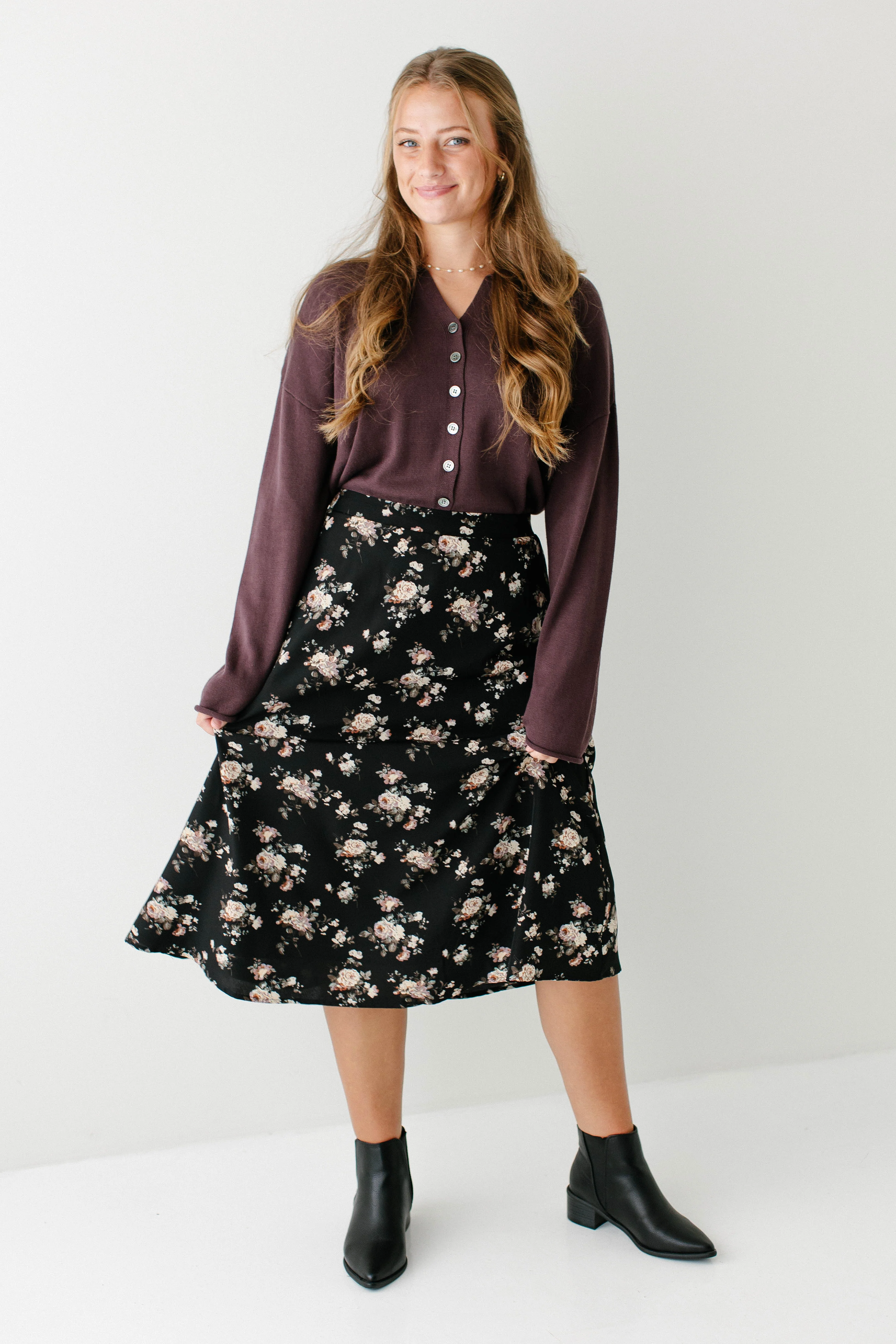 Annette Rose Print Midi Skirt in Black FINAL SALE - Image 2