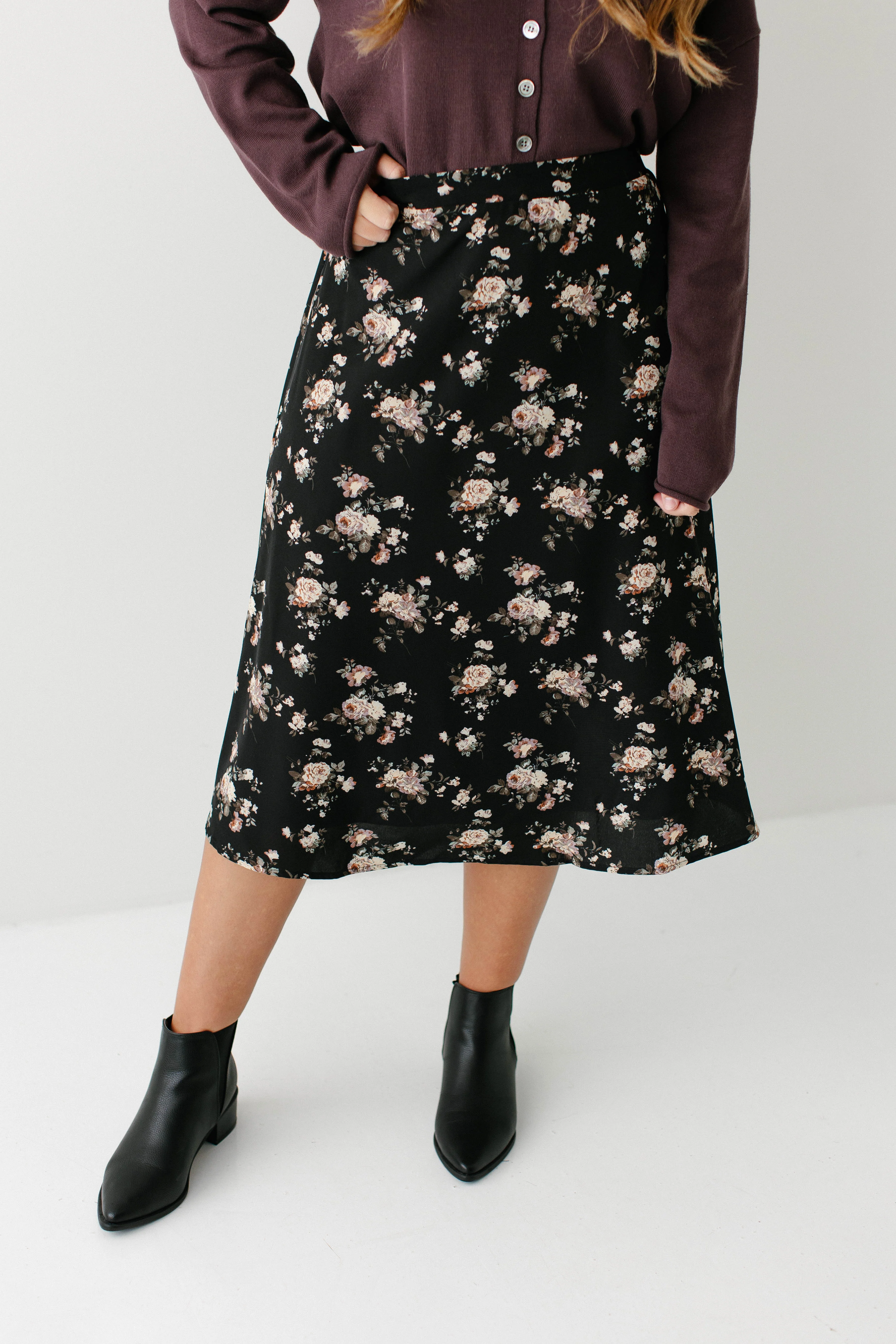Annette Rose Print Midi Skirt in Black FINAL SALE - Image 3