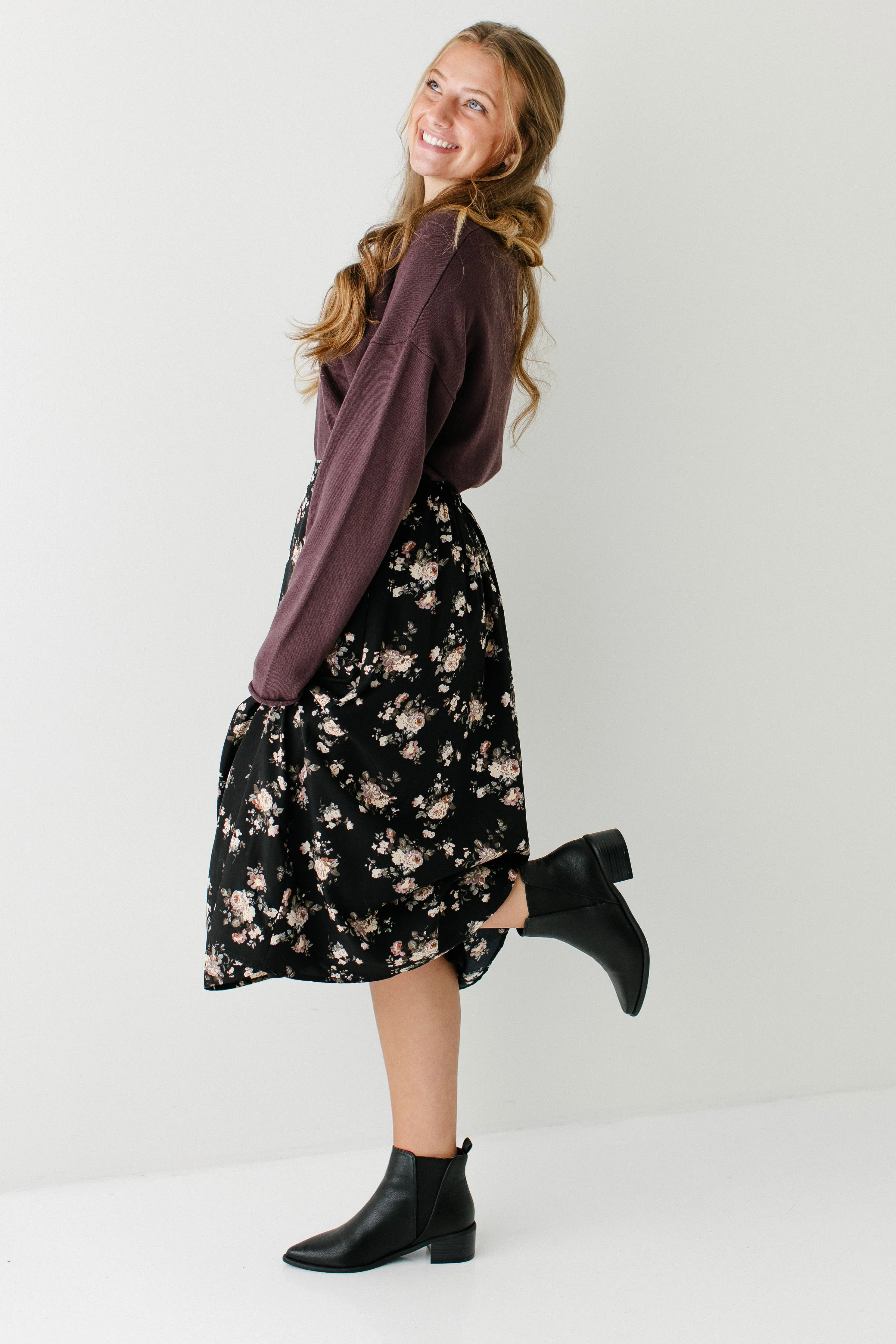 Annette Rose Print Midi Skirt in Black FINAL SALE - Image 4