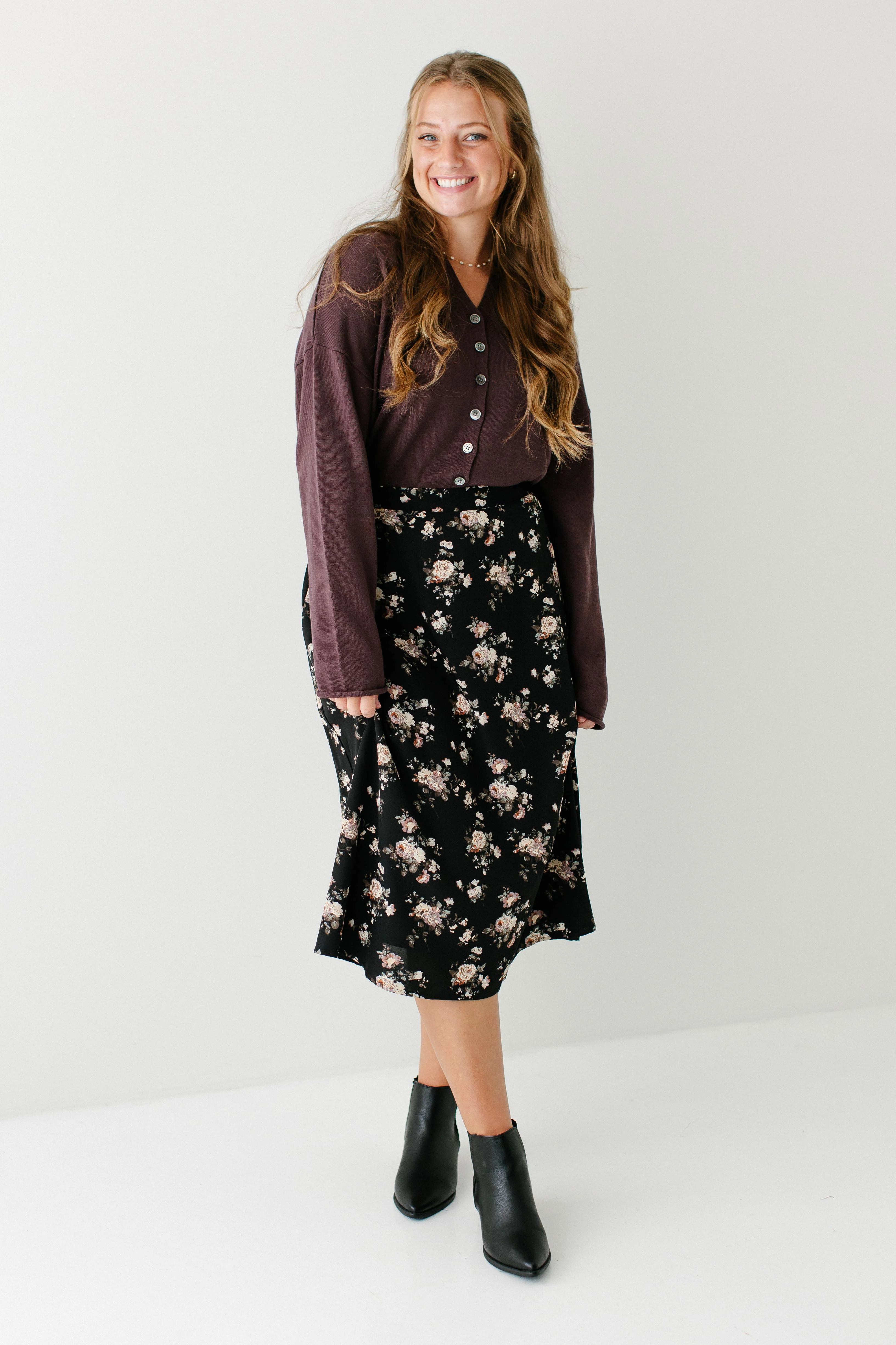 Annette Rose Print Midi Skirt in Black FINAL SALE - Image 5