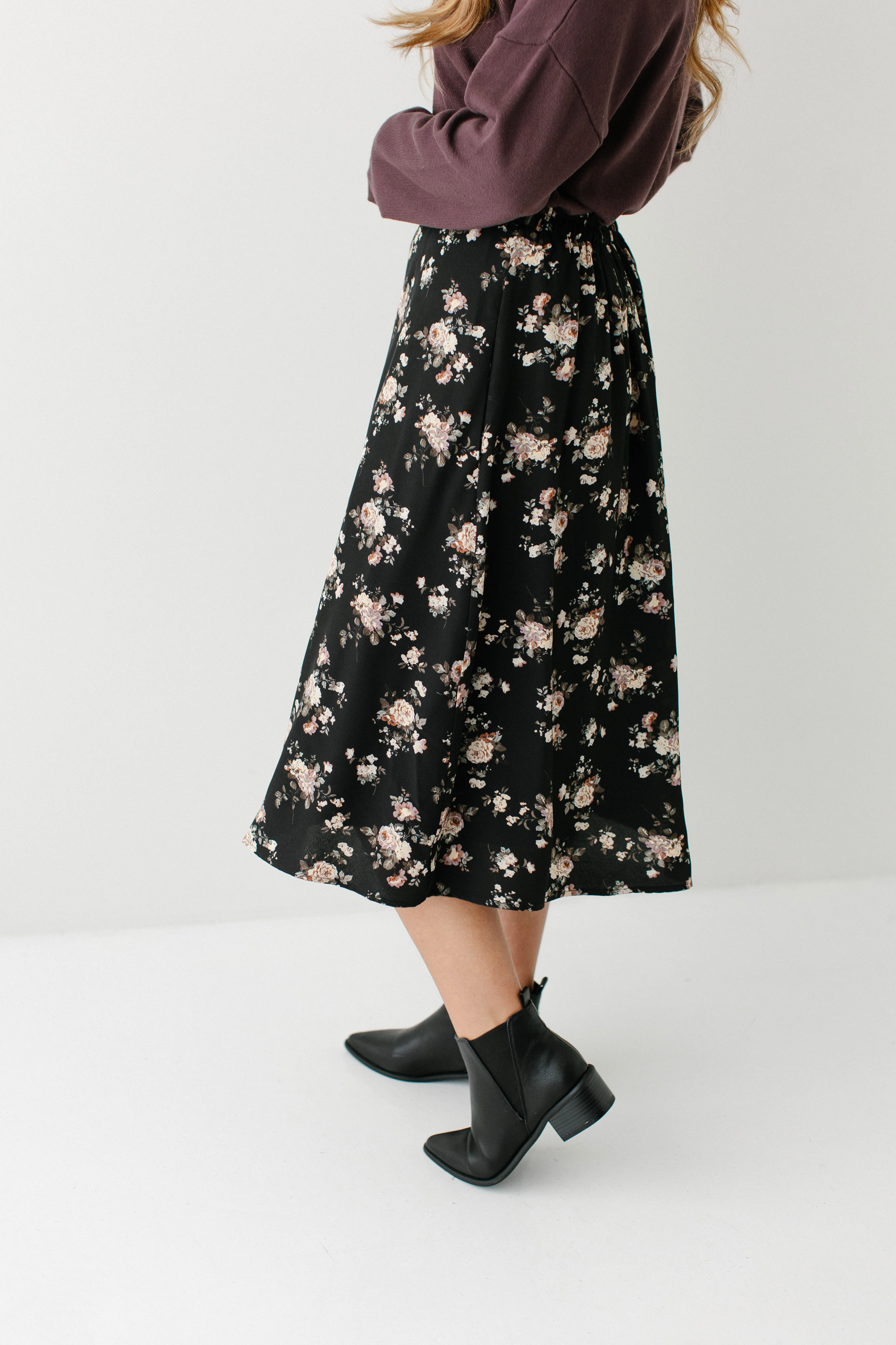 Annette Rose Print Midi Skirt in Black FINAL SALE - Image 6
