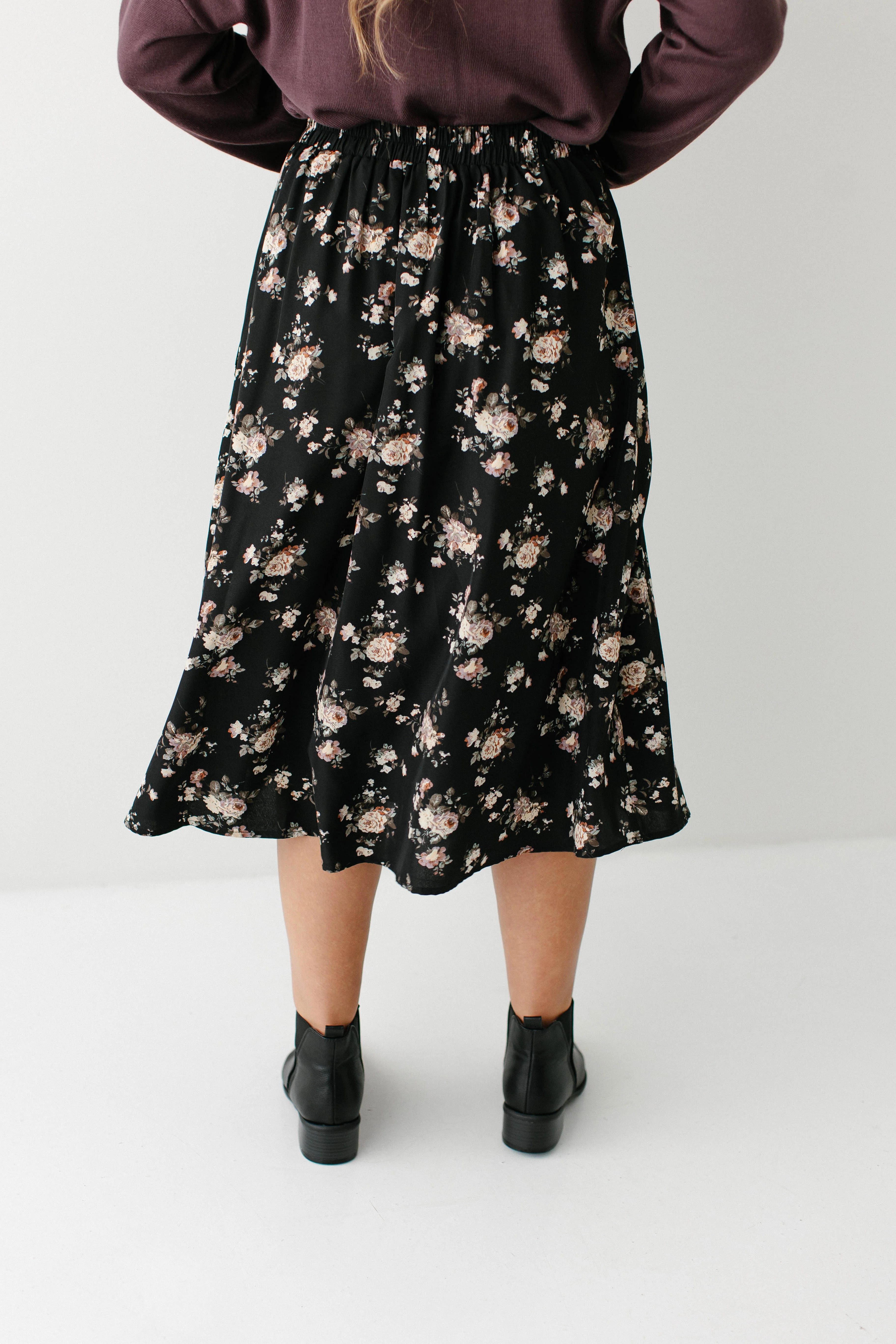 Annette Rose Print Midi Skirt in Black FINAL SALE - Image 7