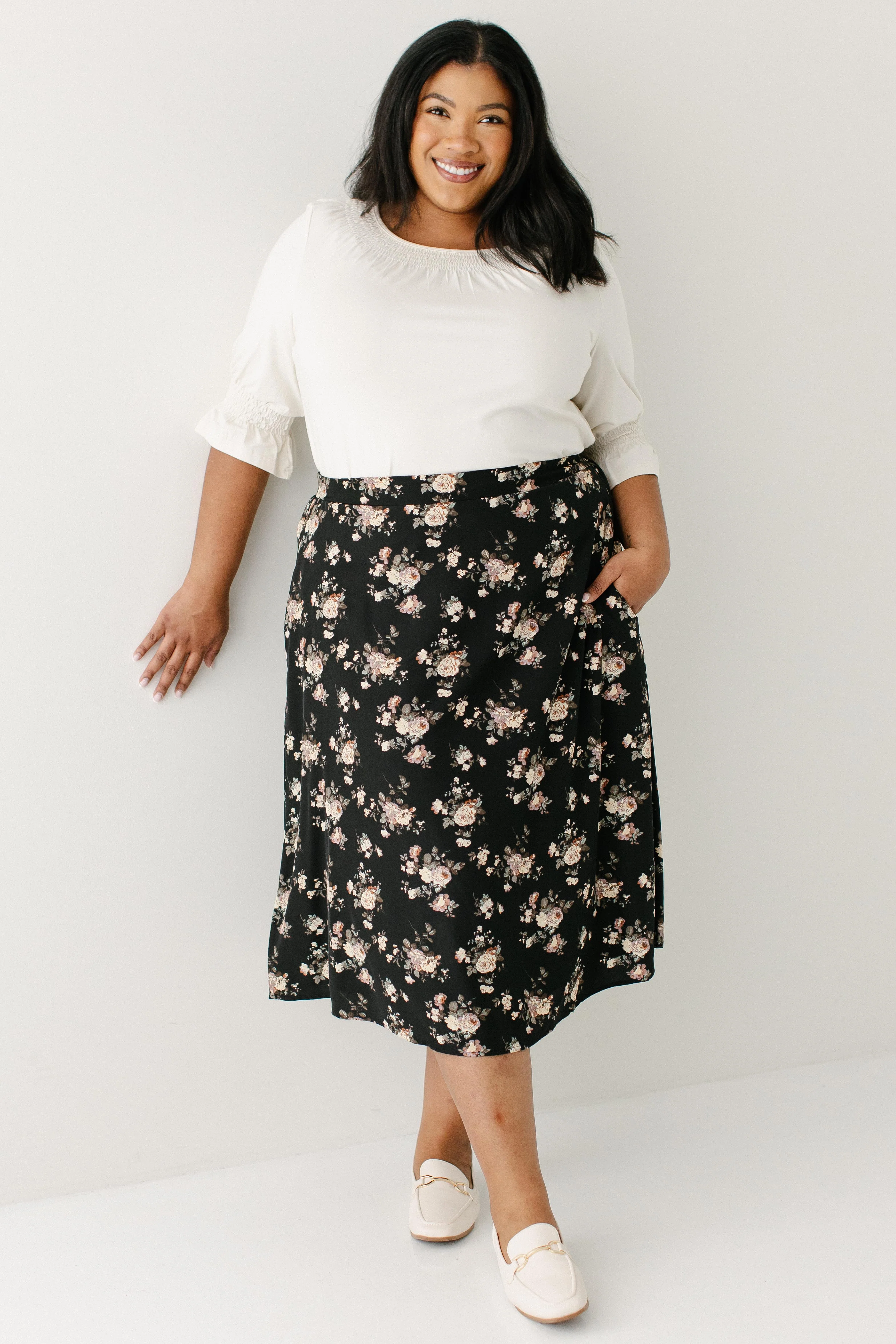 Annette Rose Print Midi Skirt in Black FINAL SALE - Image 9