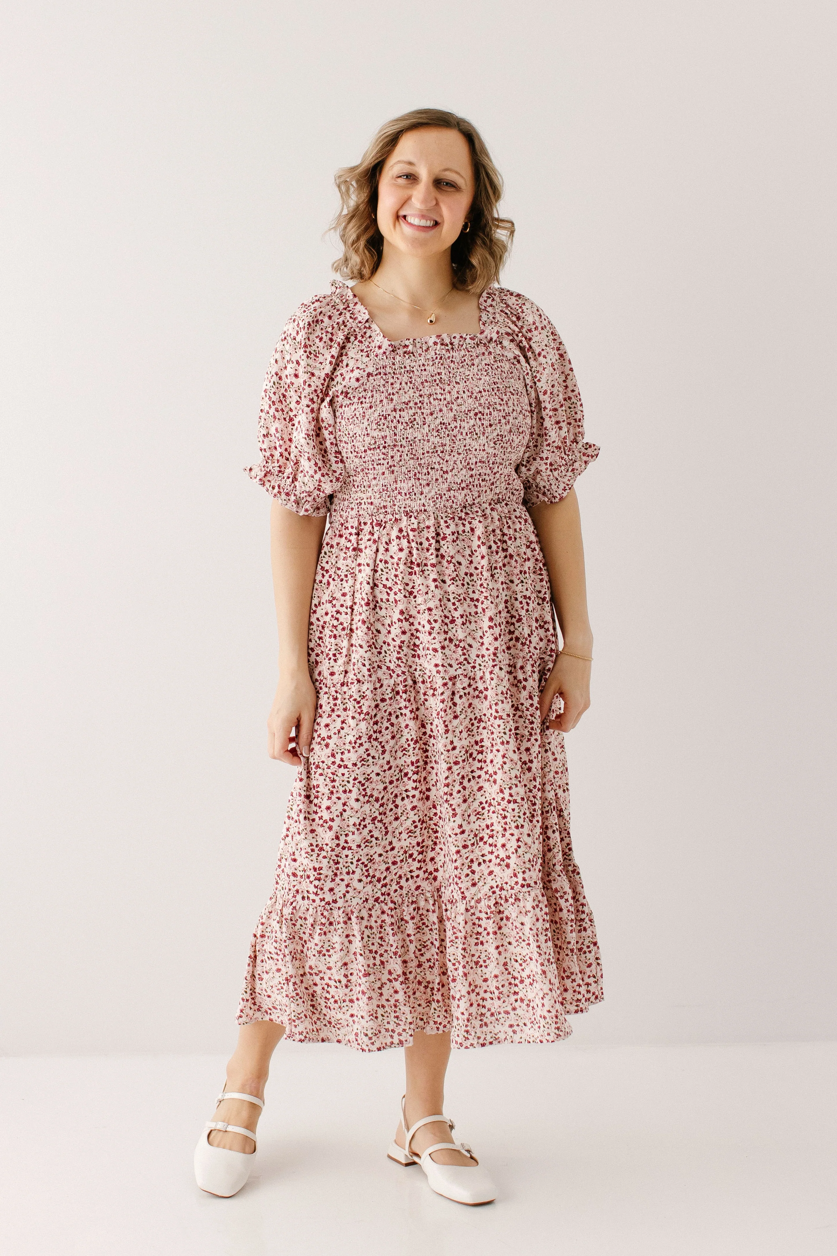 'Arabelle' Smocked Ditsy Floral Midi Dress FINAL SALE - Image 3
