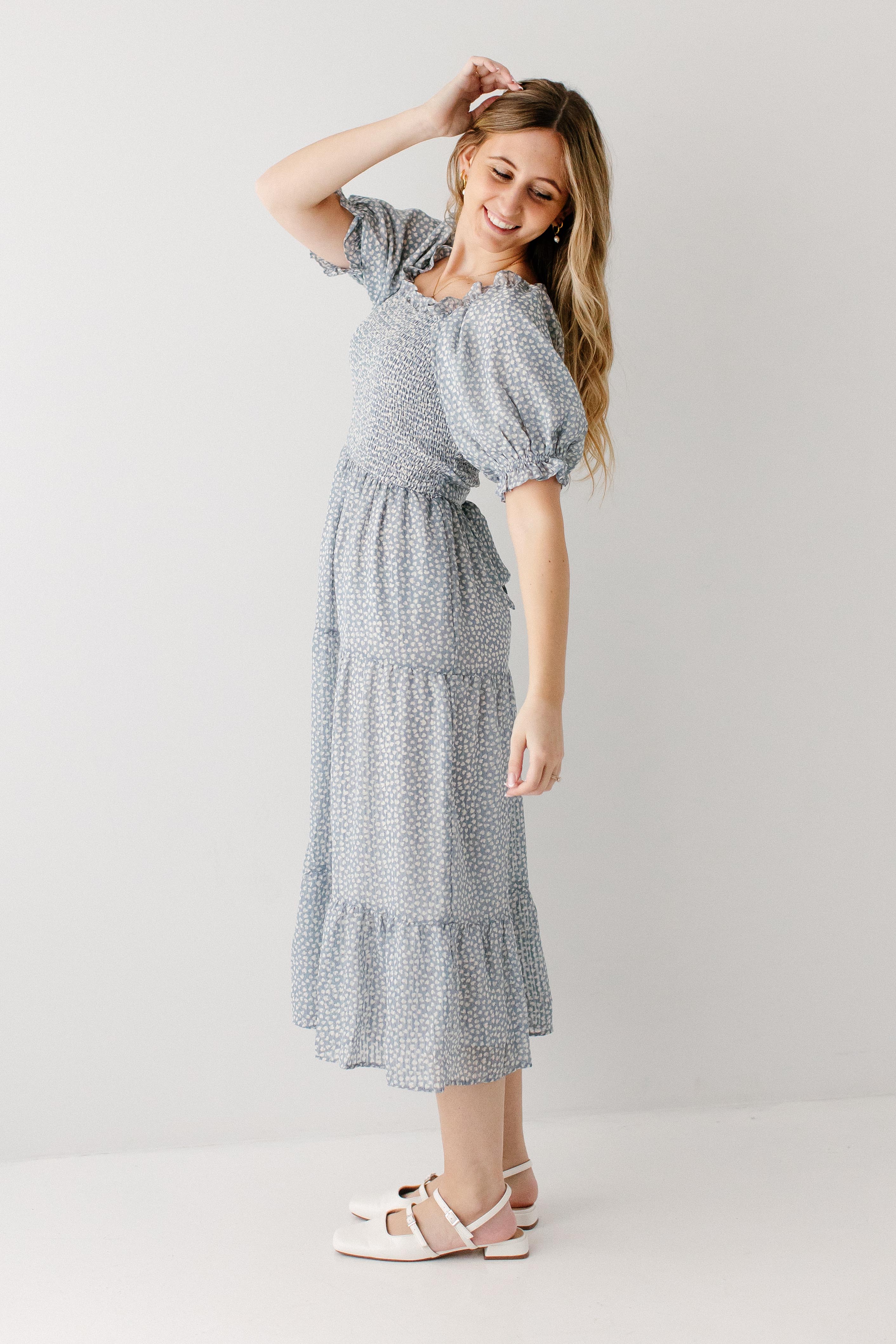 Arabelle Smocked Ditsy Print Midi Dress - Image 3