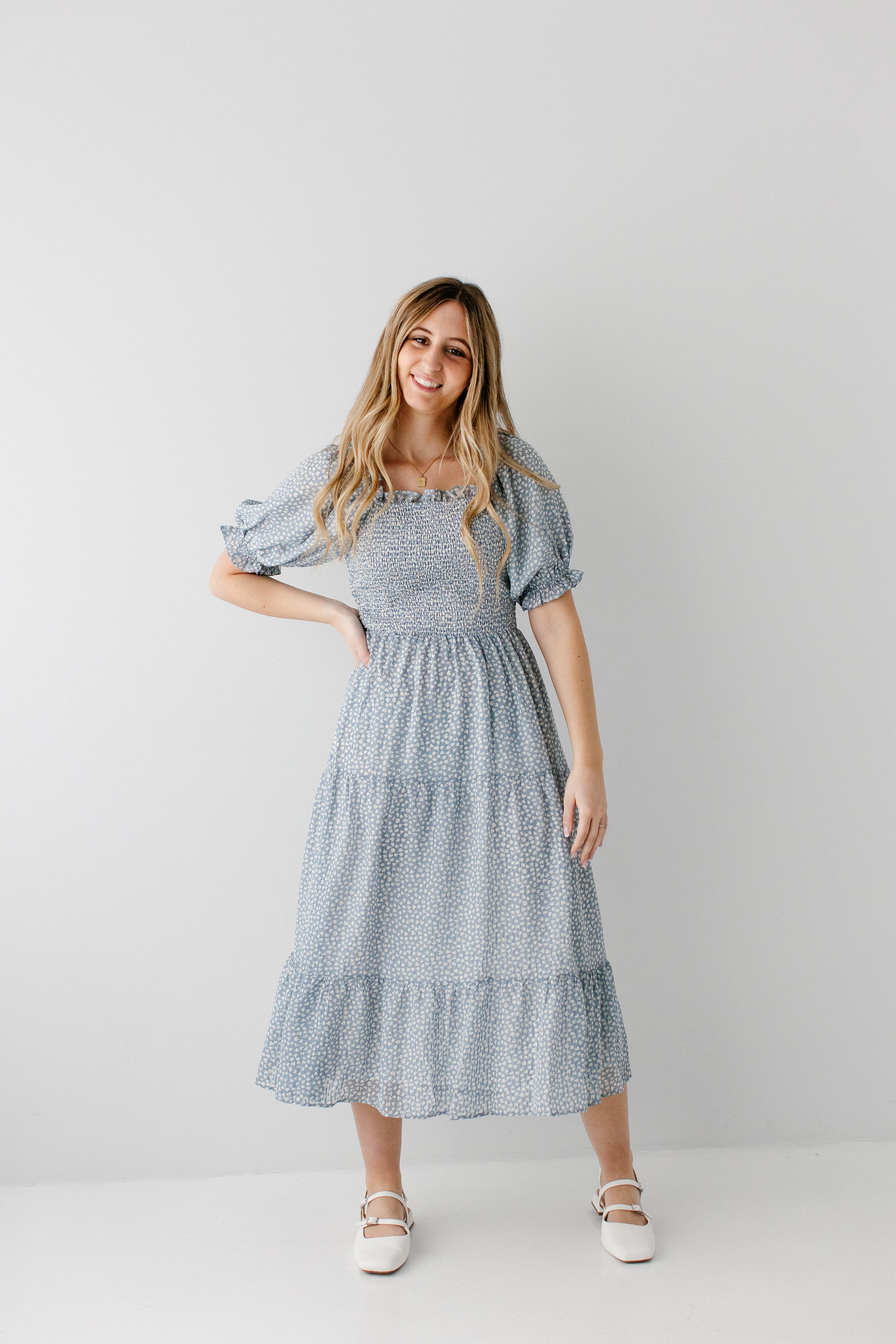 Arabelle Smocked Ditsy Print Midi Dress - Image 7