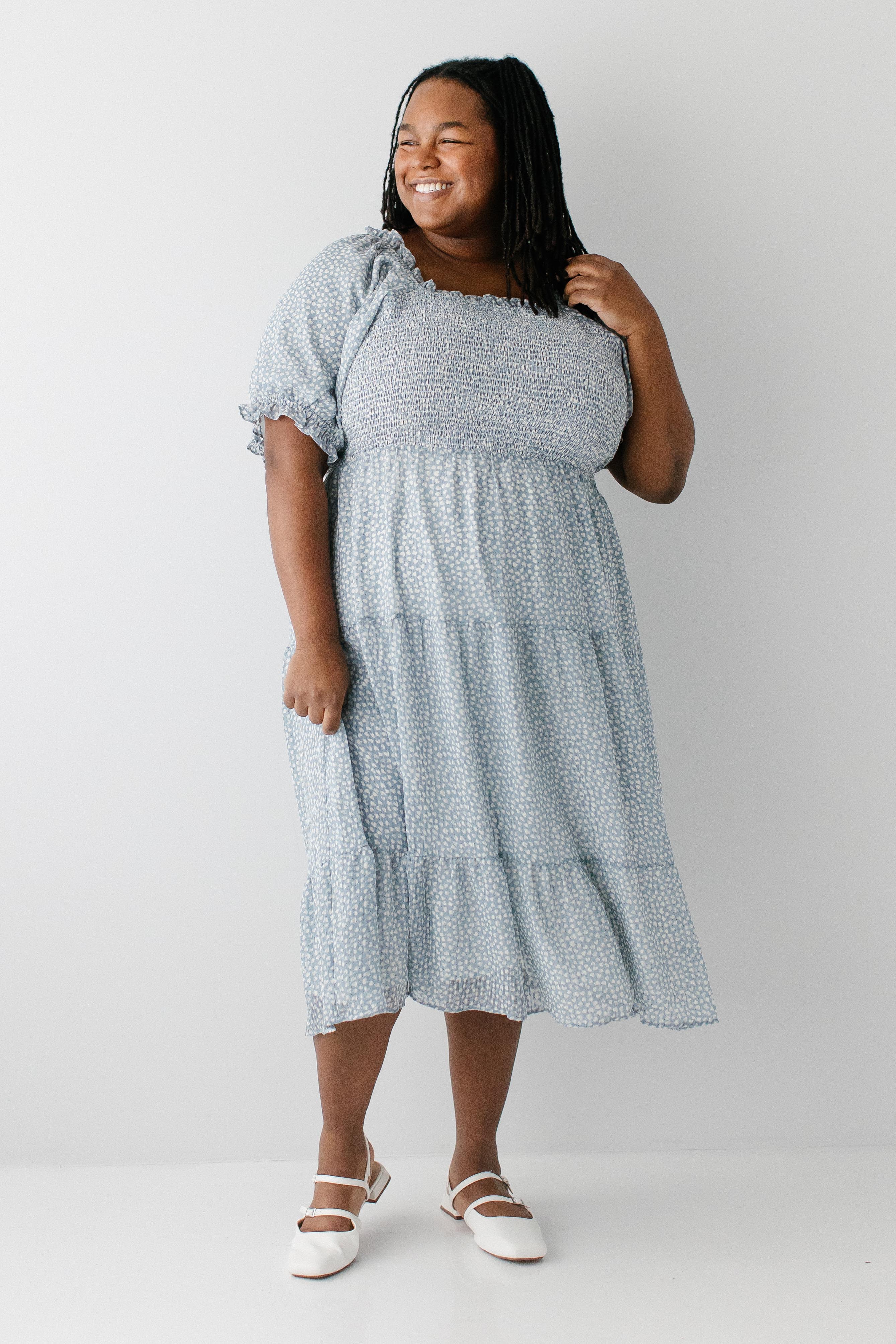 Arabelle Smocked Ditsy Print Midi Dress - Image 9