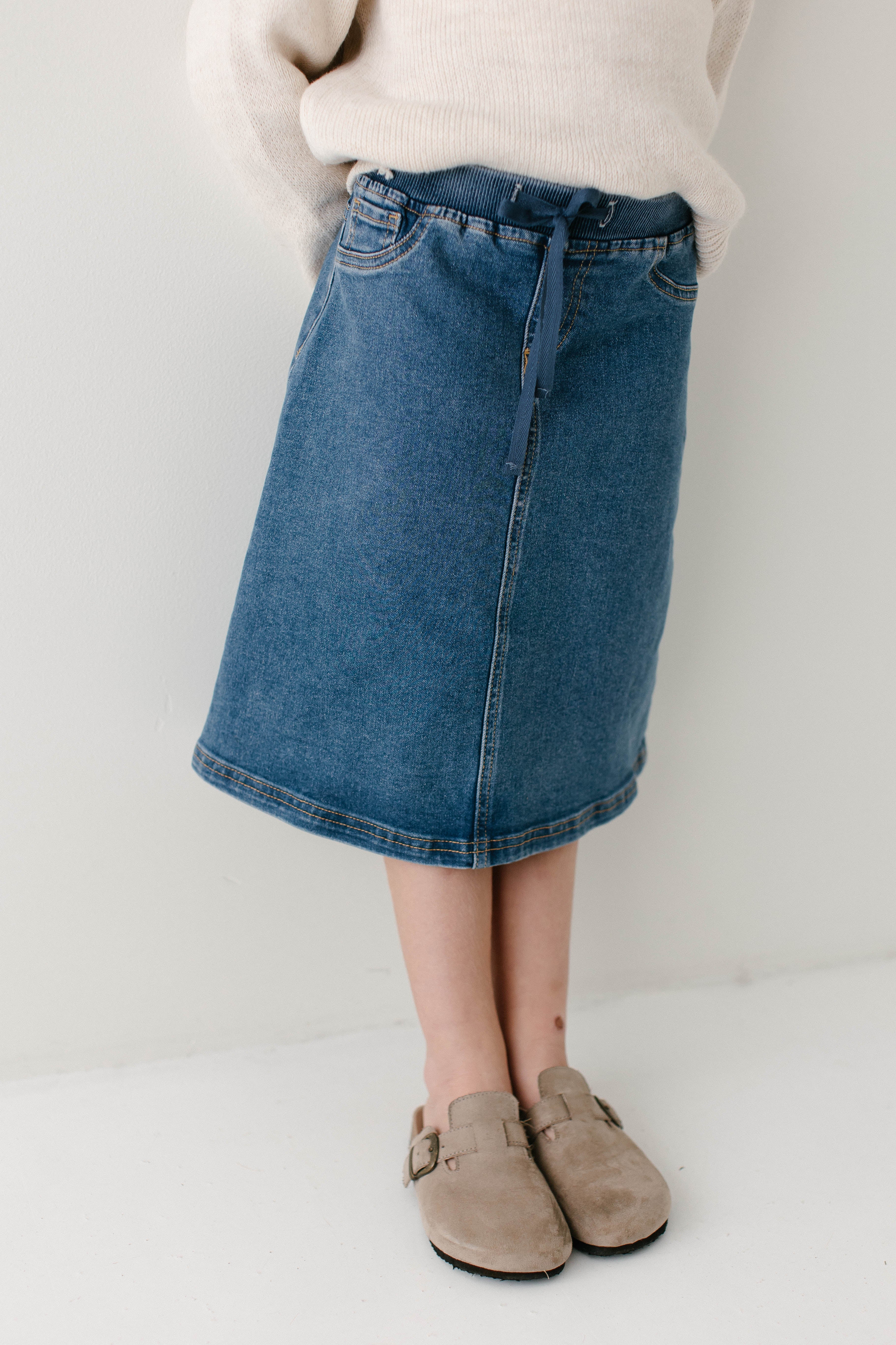 Ava Girl Denim Skirt in Medium Wash - Image 3