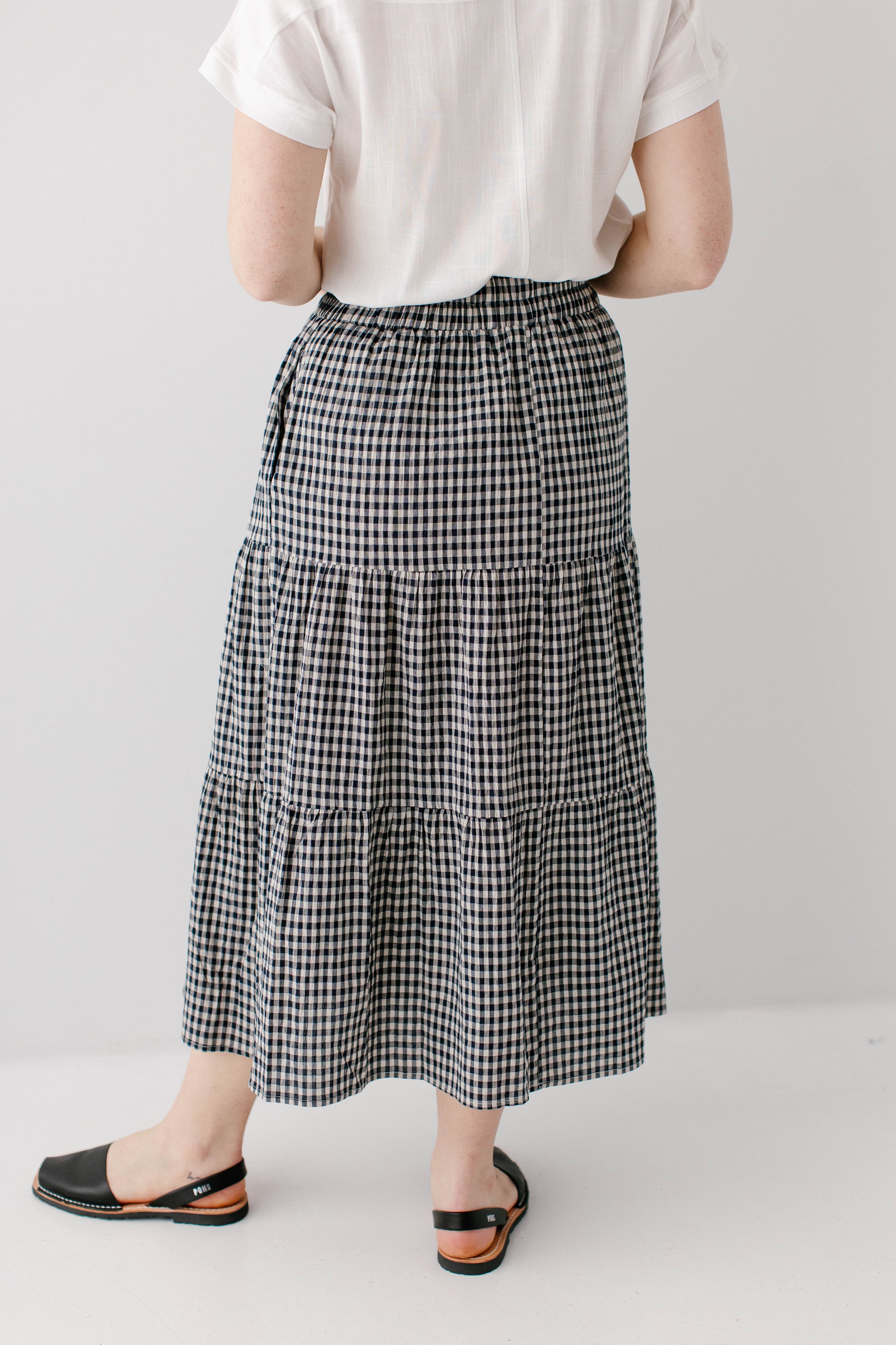 'Aveline' Tiered Gingham Midi Skirt - Image 10