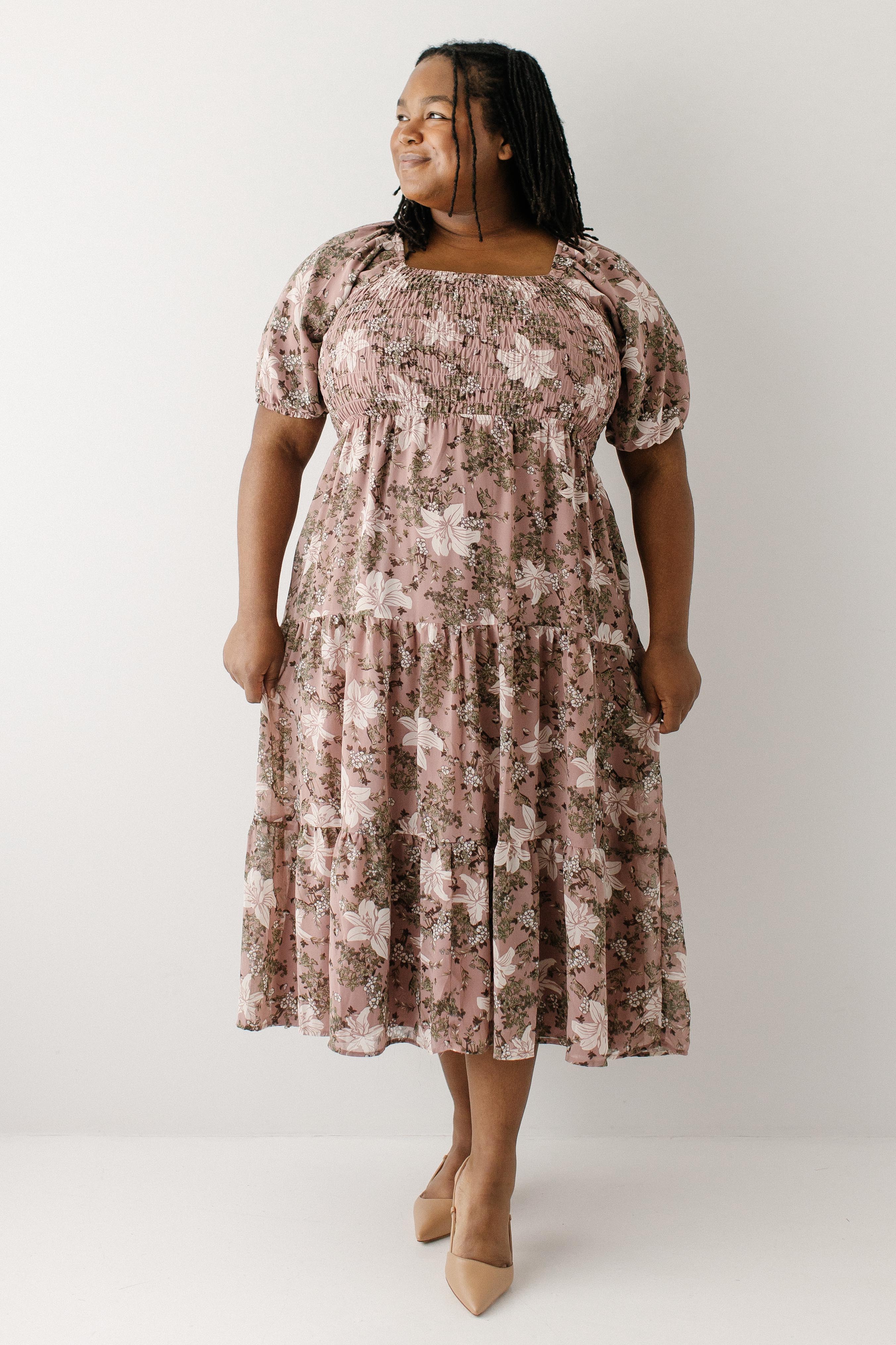 Avery Smocked Bodice Lily Print Dress - Image 2