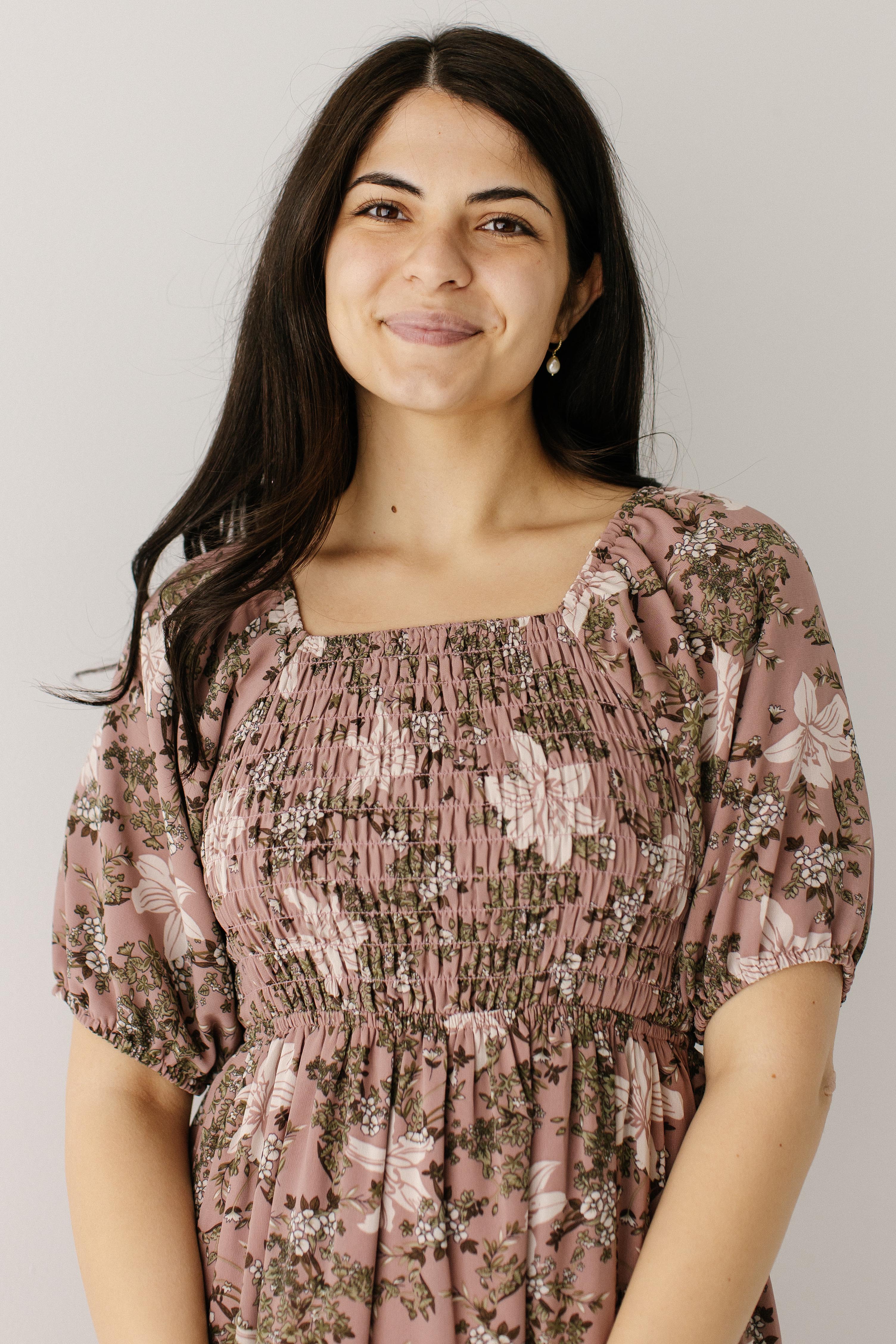 Avery Smocked Bodice Lily Print Dress - Image 4