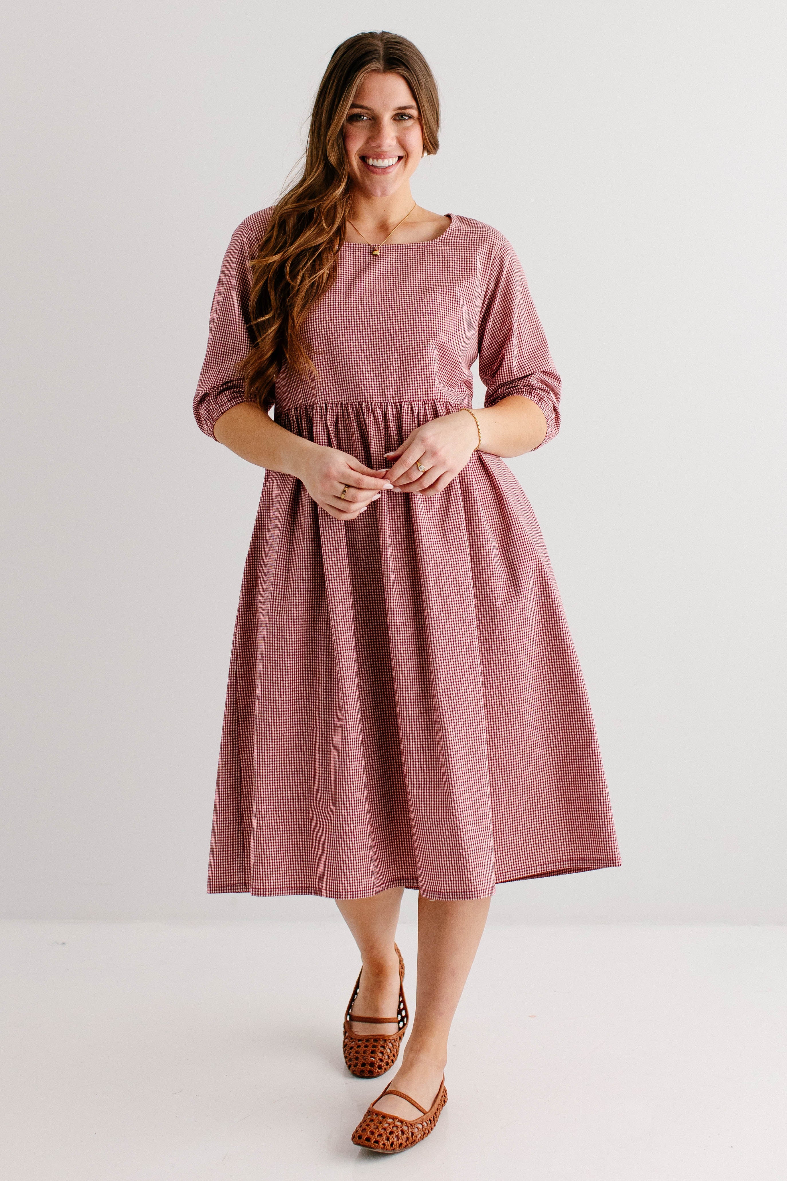Beth Square Neck Gingham Midi Dress