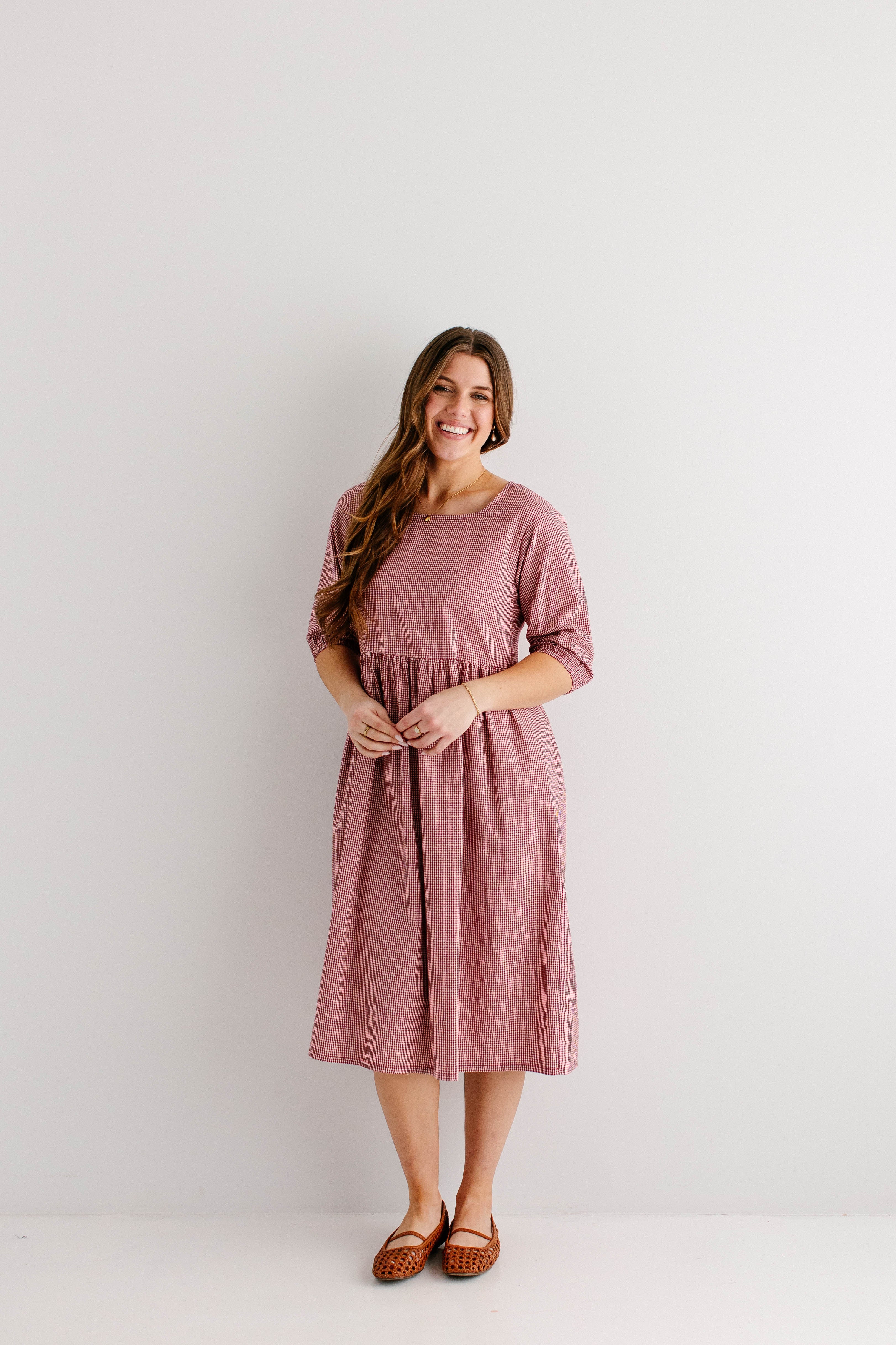 Beth Square Neck Gingham Midi Dress - Image 11