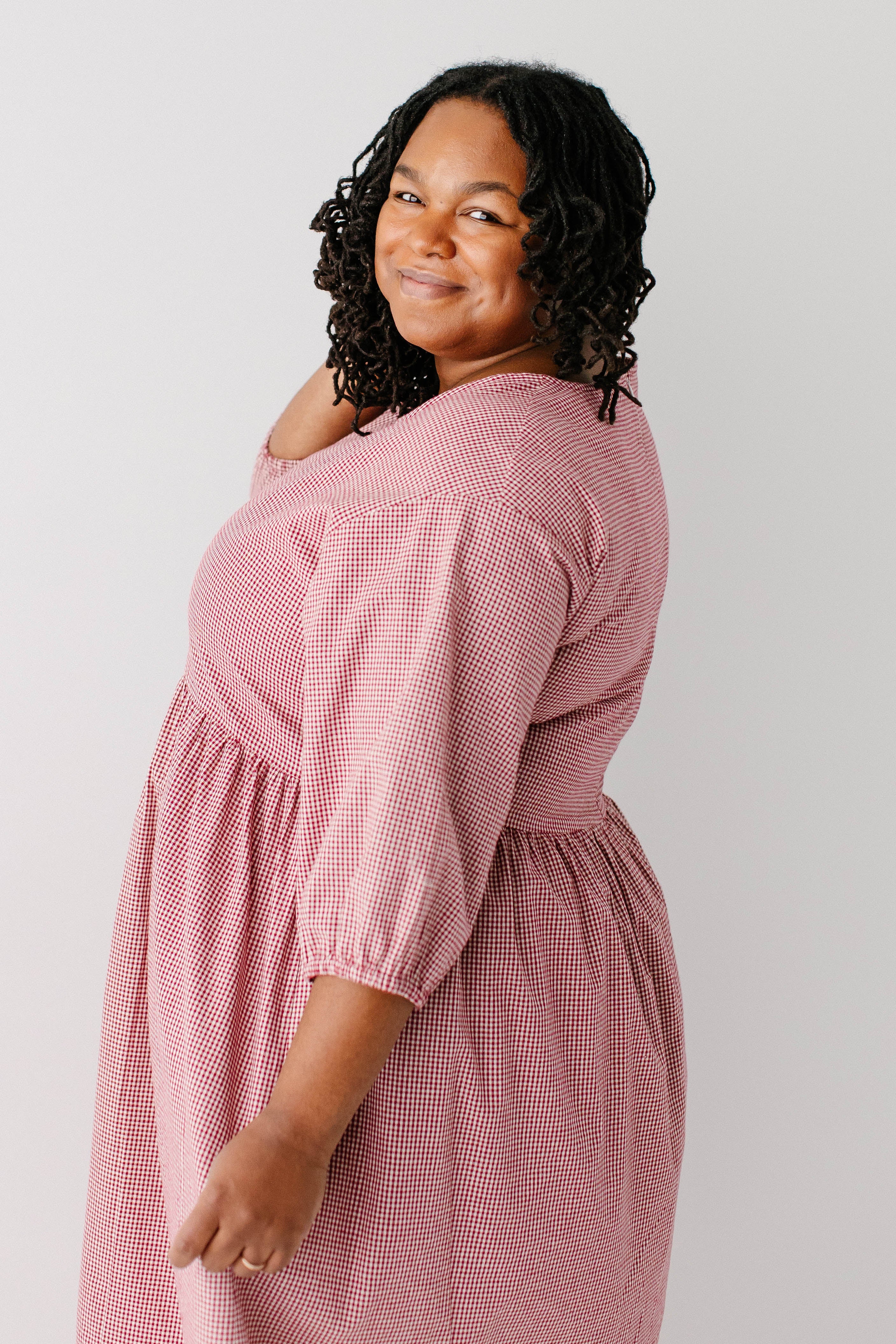 Beth Square Neck Gingham Midi Dress - Image 15