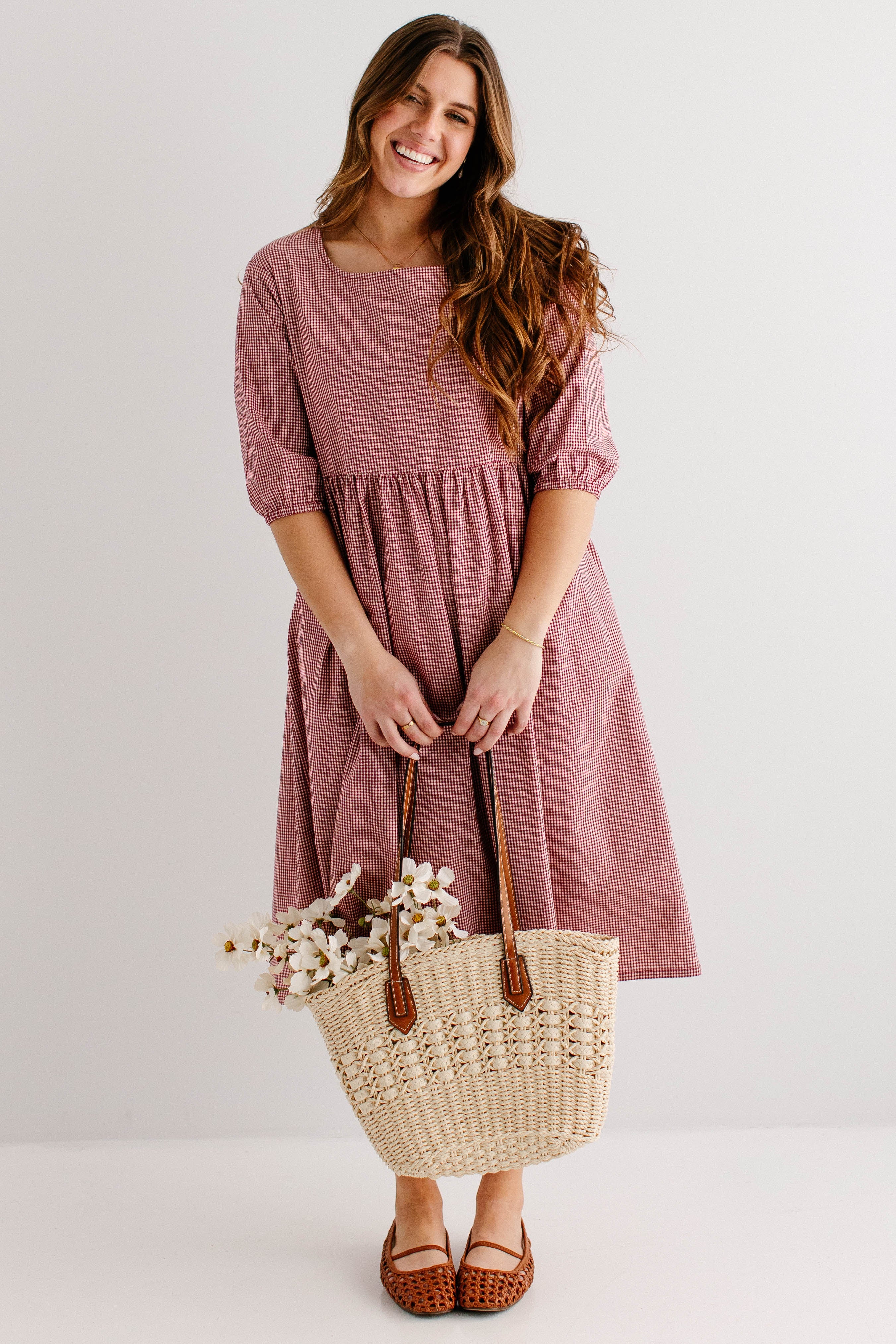 Beth Square Neck Gingham Midi Dress - Image 6