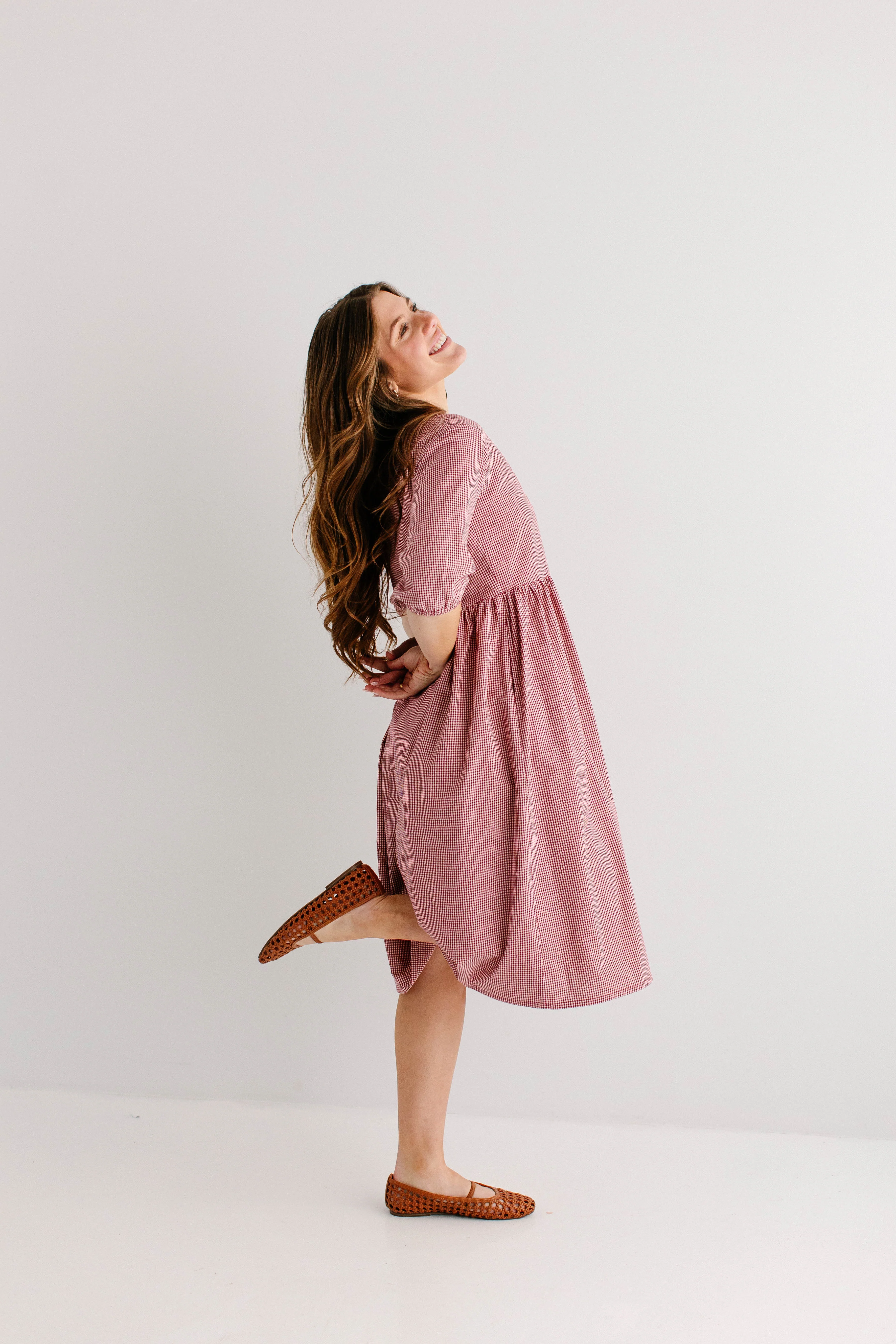 Beth Square Neck Gingham Midi Dress - Image 7