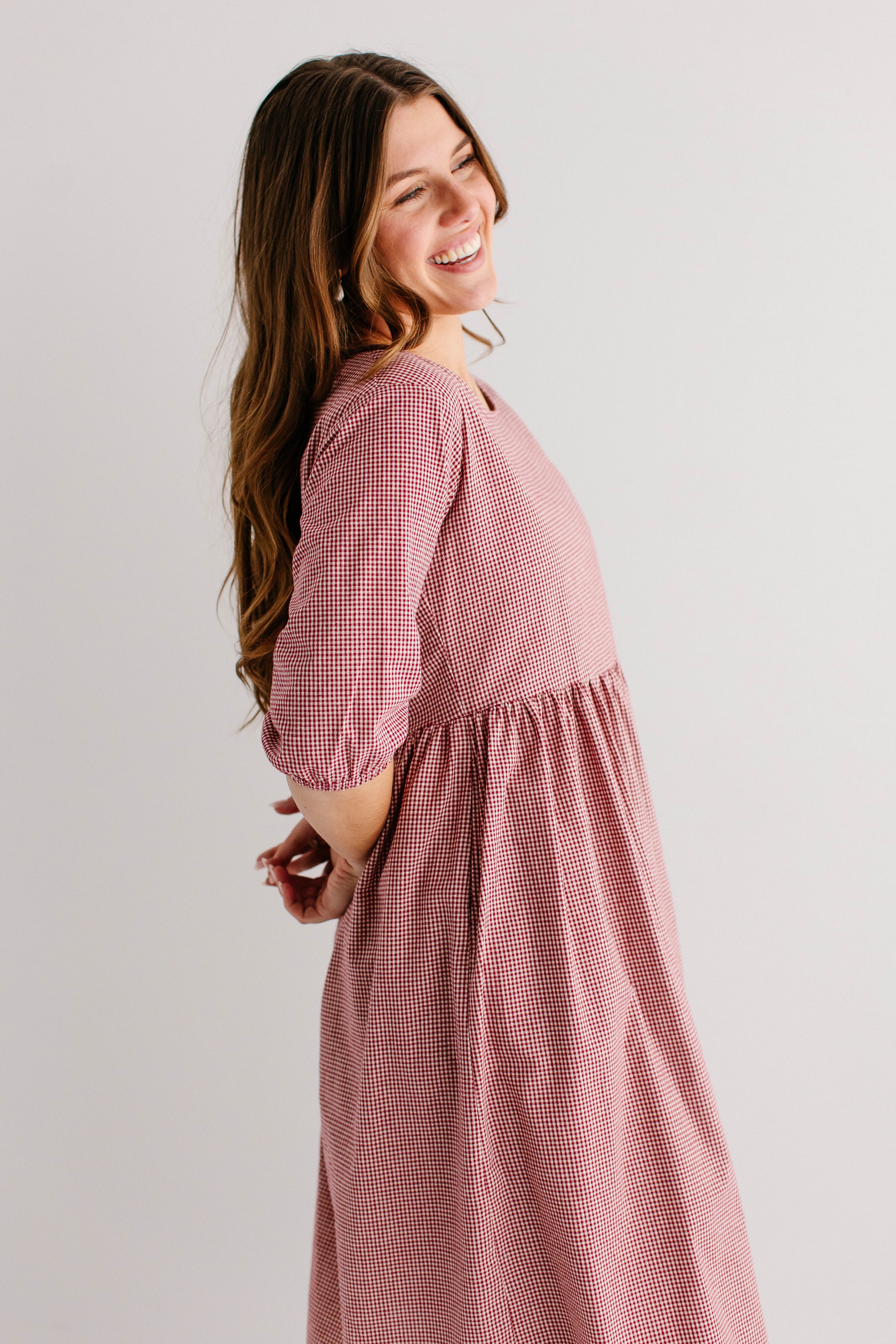 Beth Square Neck Gingham Midi Dress - Image 8