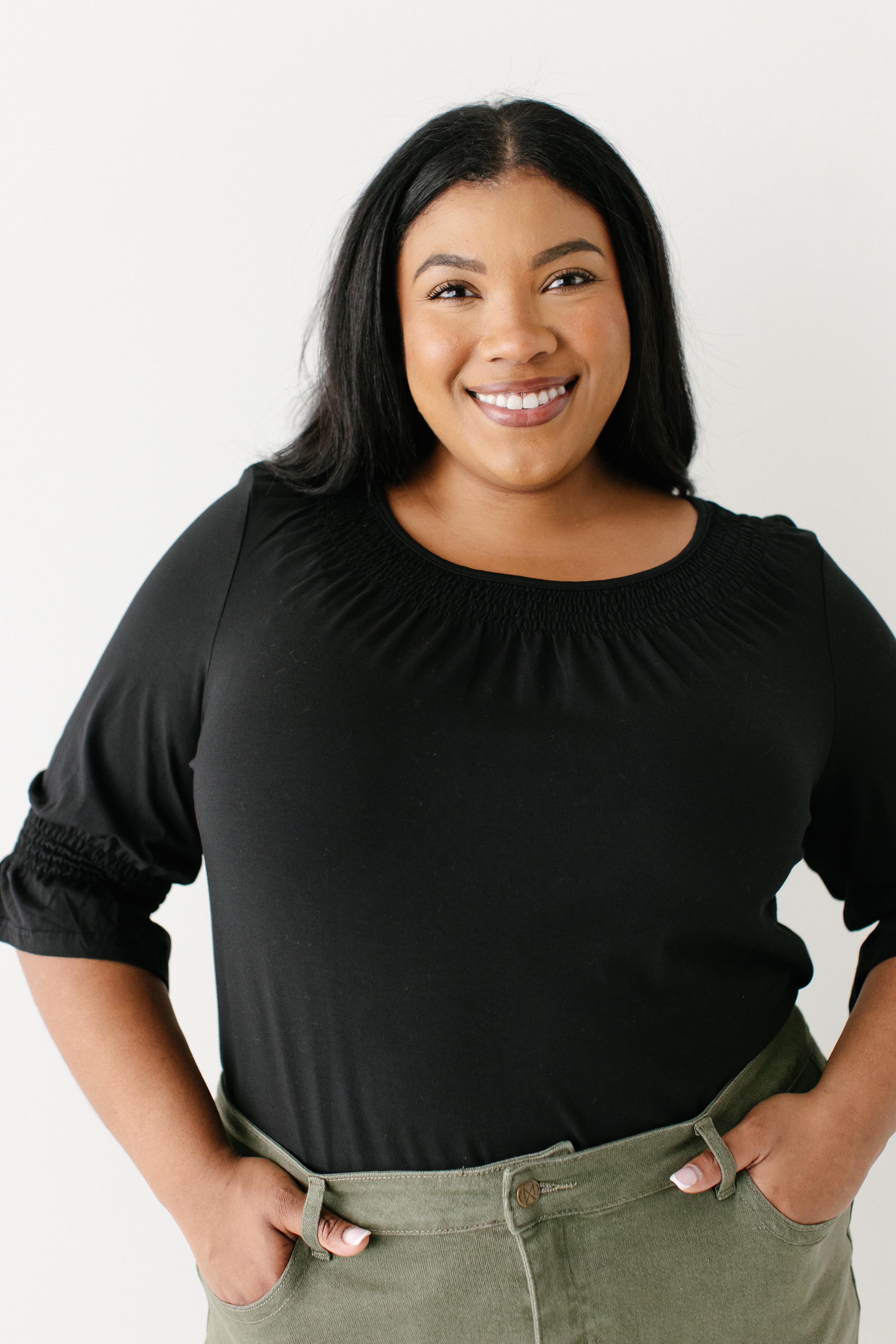 Bethany 3/4 Sleeve Luxe Cotton Smocked Detail Top FINAL SALE - Image 10