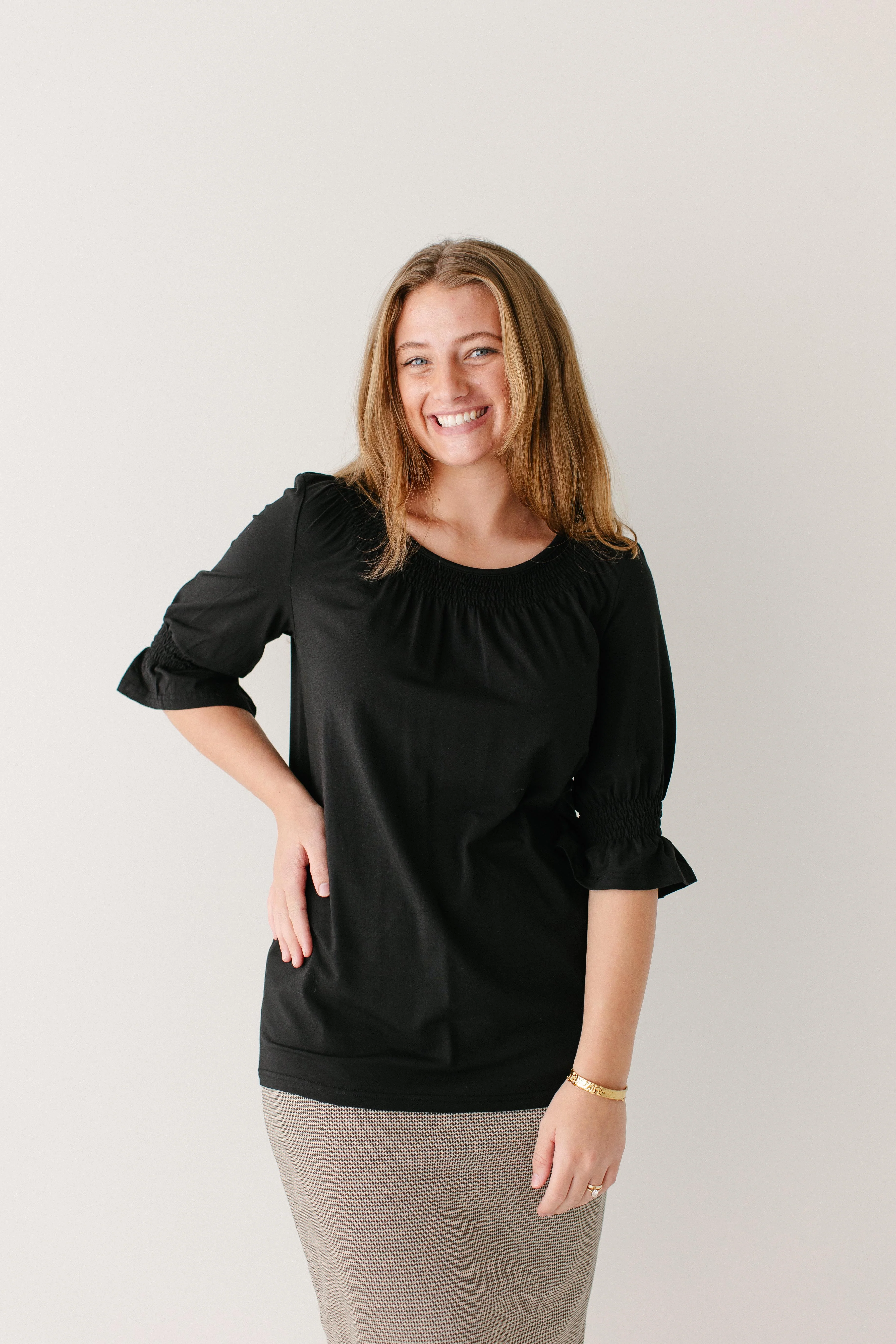 Bethany 3/4 Sleeve Luxe Cotton Smocked Detail Top FINAL SALE - Image 13