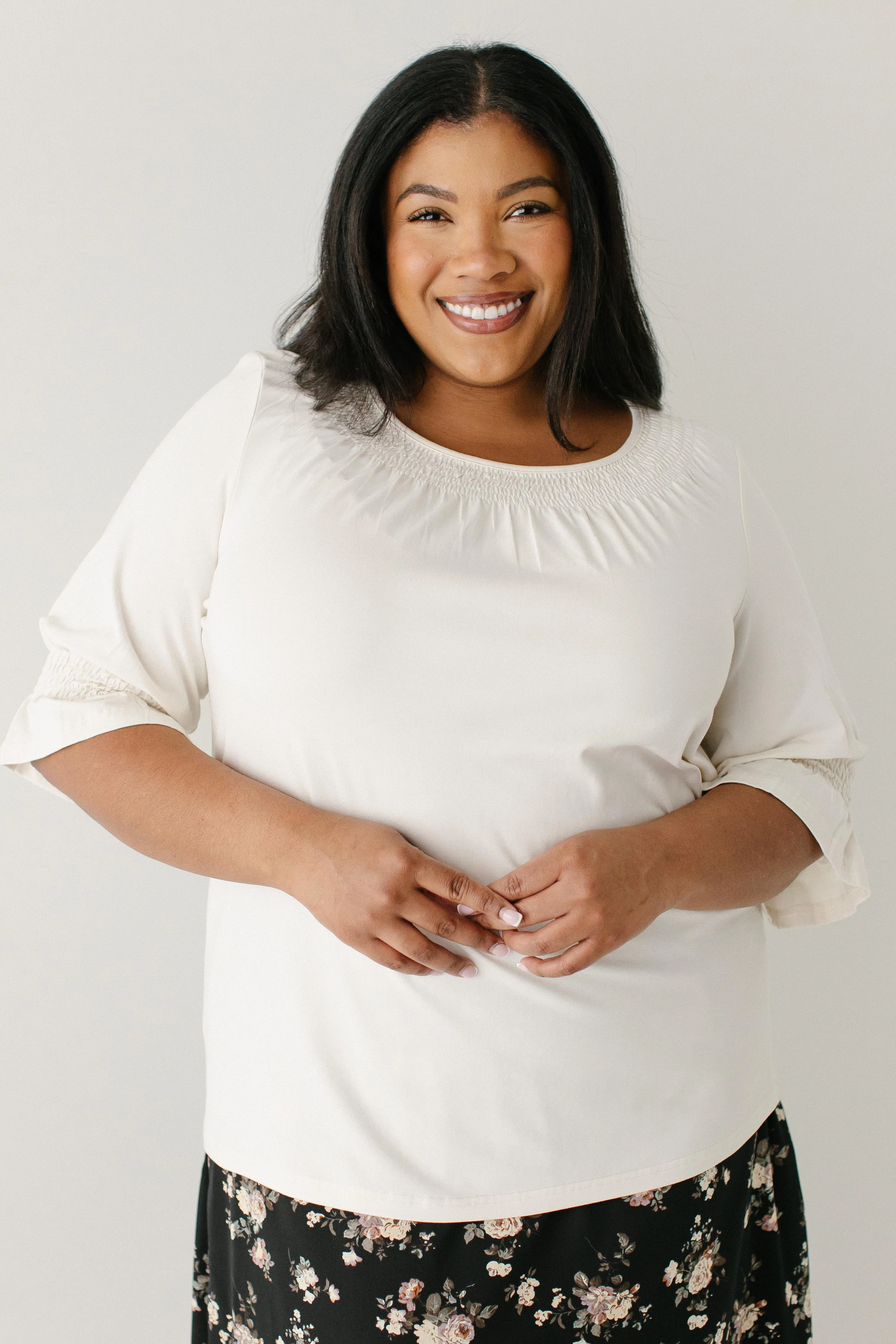 Bethany 3/4 Sleeve Luxe Cotton Smocked Detail Top FINAL SALE - Image 3