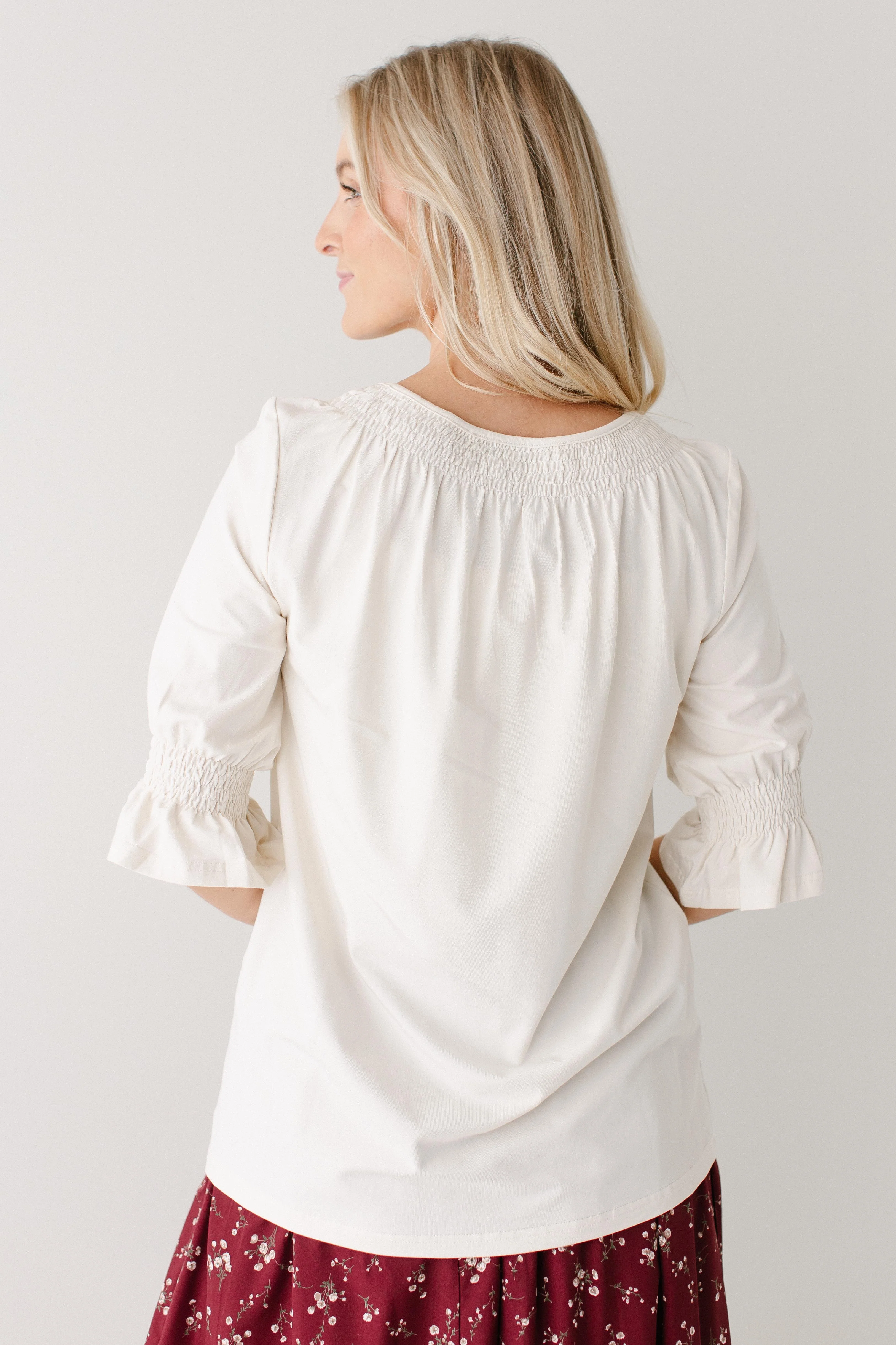 Bethany 3/4 Sleeve Luxe Cotton Smocked Detail Top FINAL SALE - Image 6