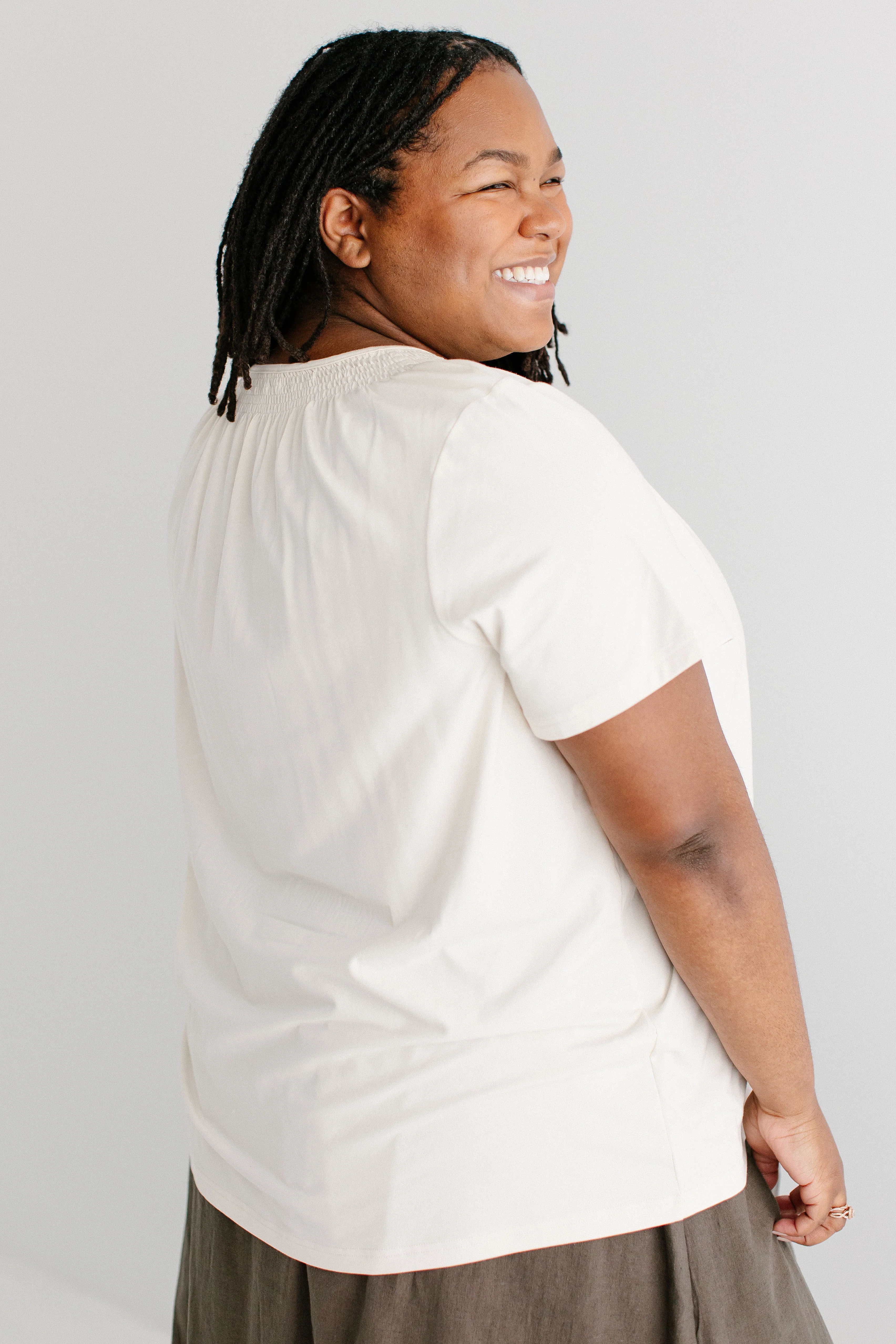 Bethany Smocked Detail Short Sleeve Top - Image 8