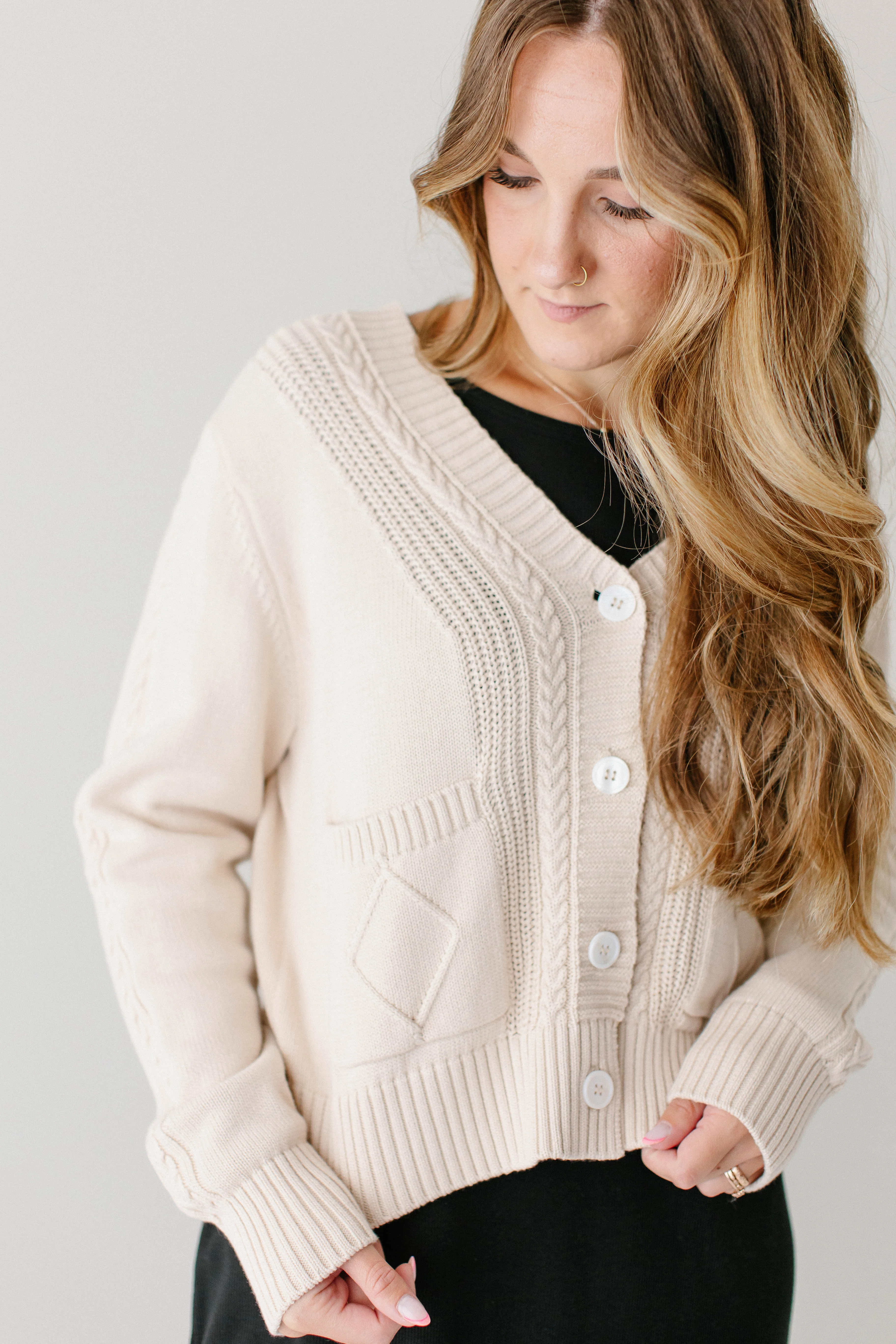 Blaine Cable Knit Detail Cotton Cardigan FINAL SALE - Image 10