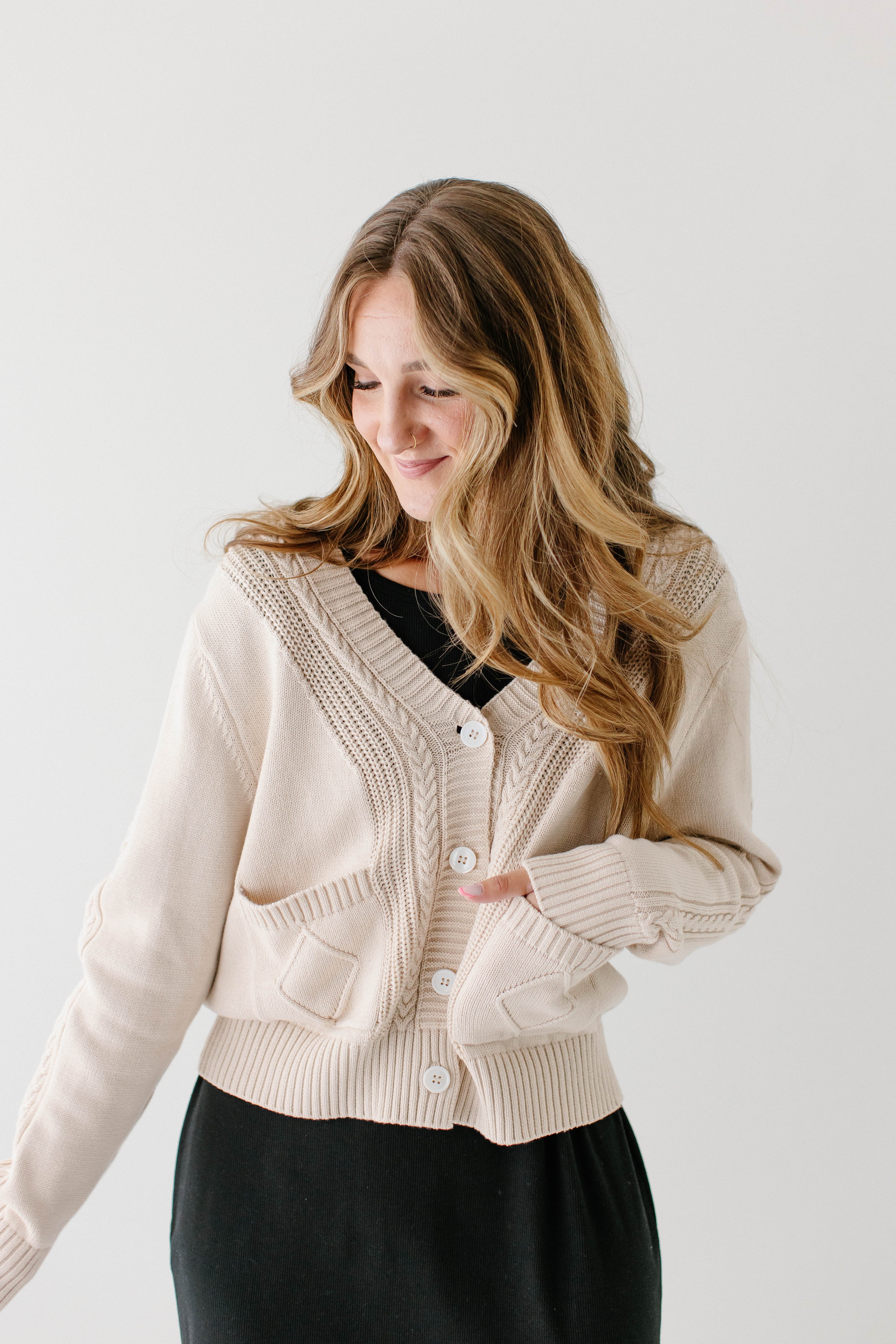 Blaine Cable Knit Detail Cotton Cardigan FINAL SALE - Image 11