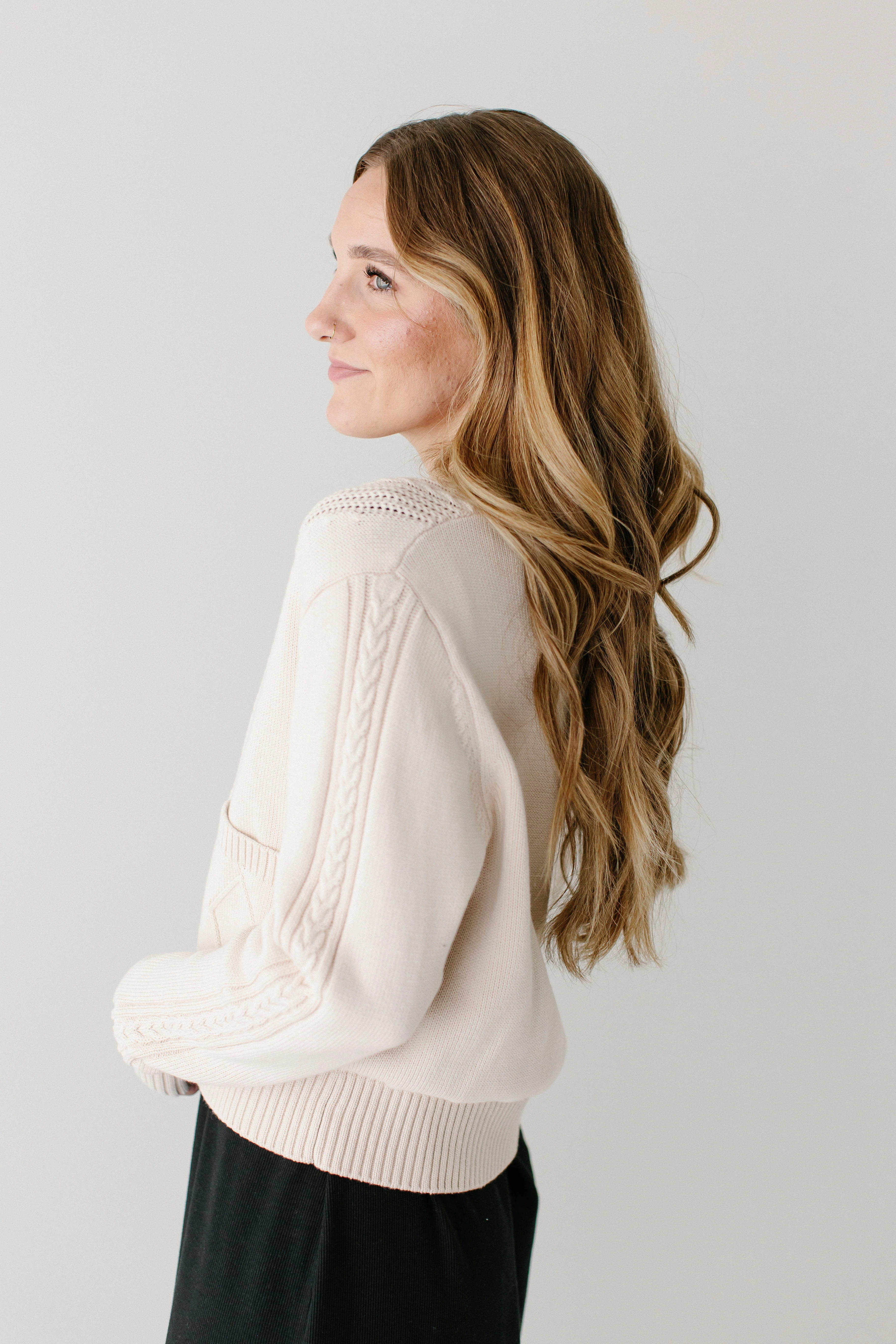 Blaine Cable Knit Detail Cotton Cardigan FINAL SALE - Image 12