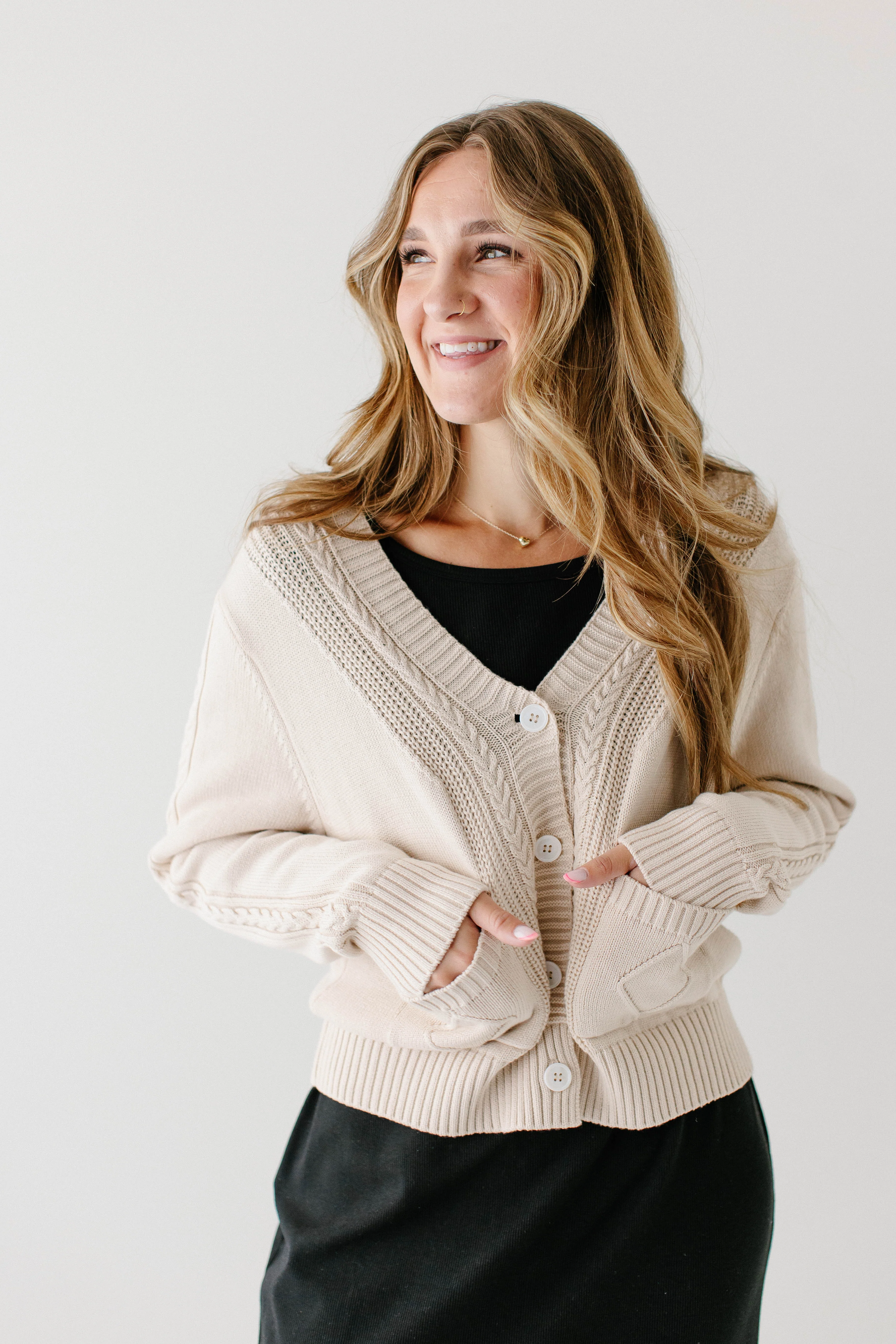 Blaine Cable Knit Detail Cotton Cardigan FINAL SALE - Image 13