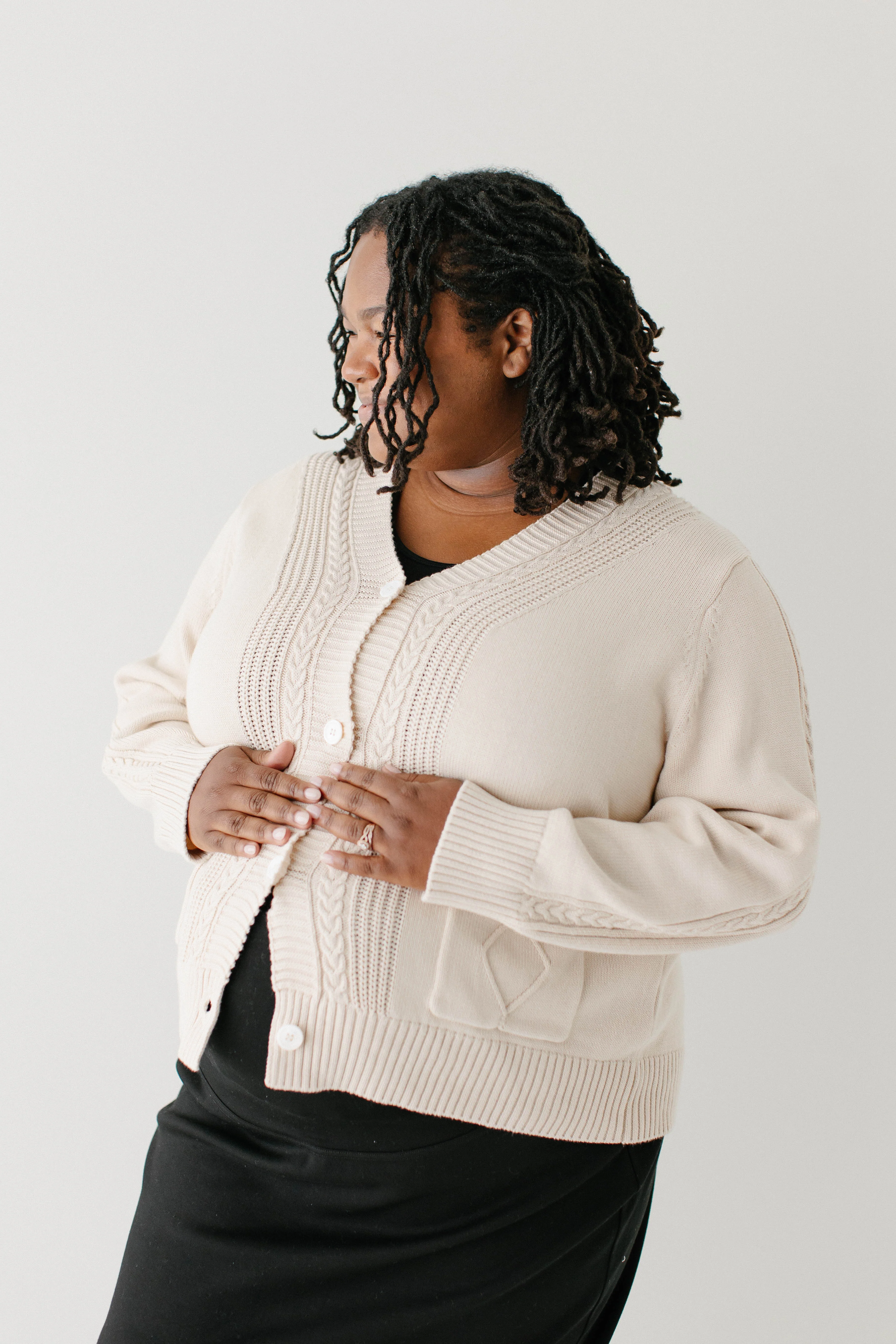 Blaine Cable Knit Detail Cotton Cardigan FINAL SALE - Image 18