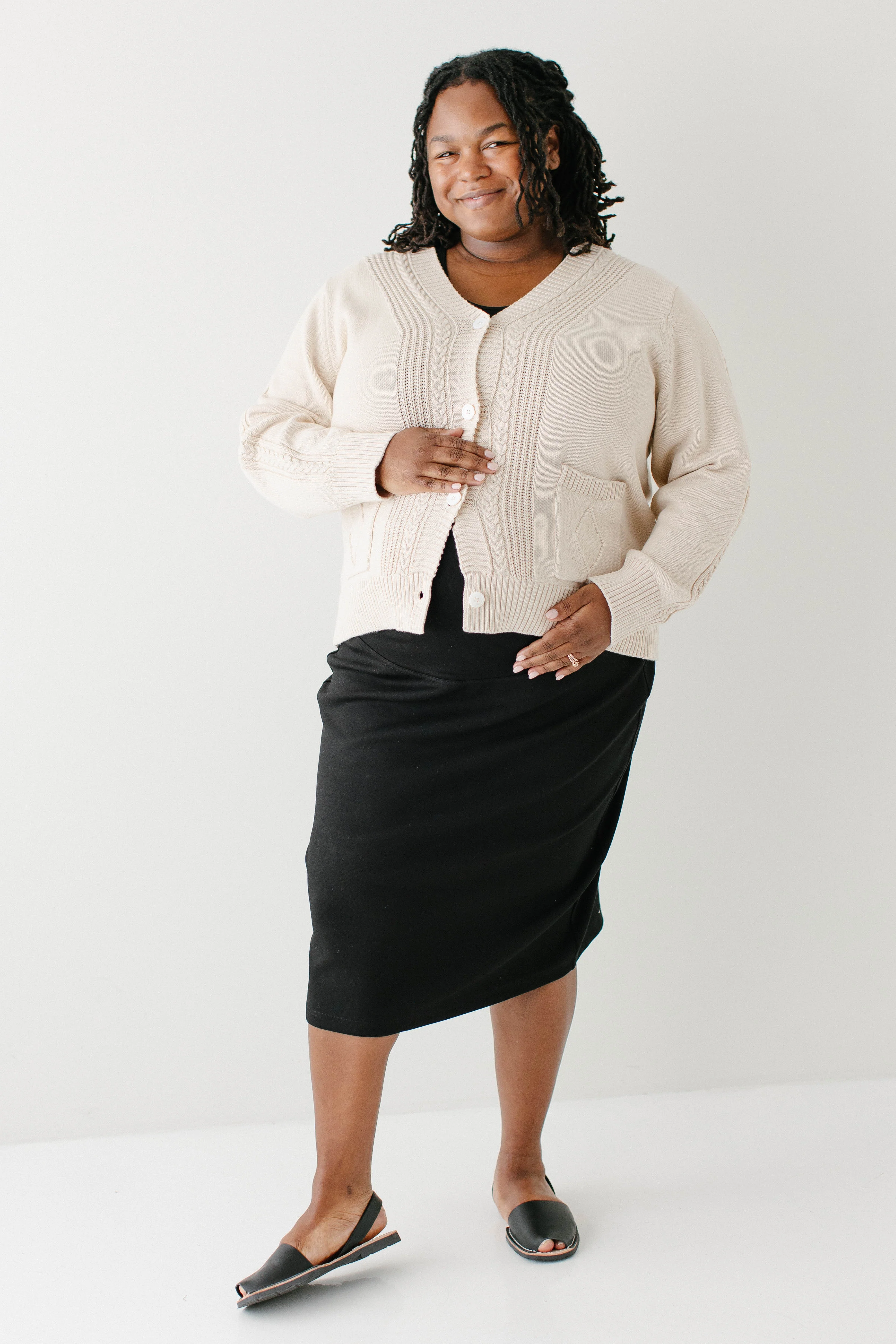 Blaine Cable Knit Detail Cotton Cardigan FINAL SALE - Image 9