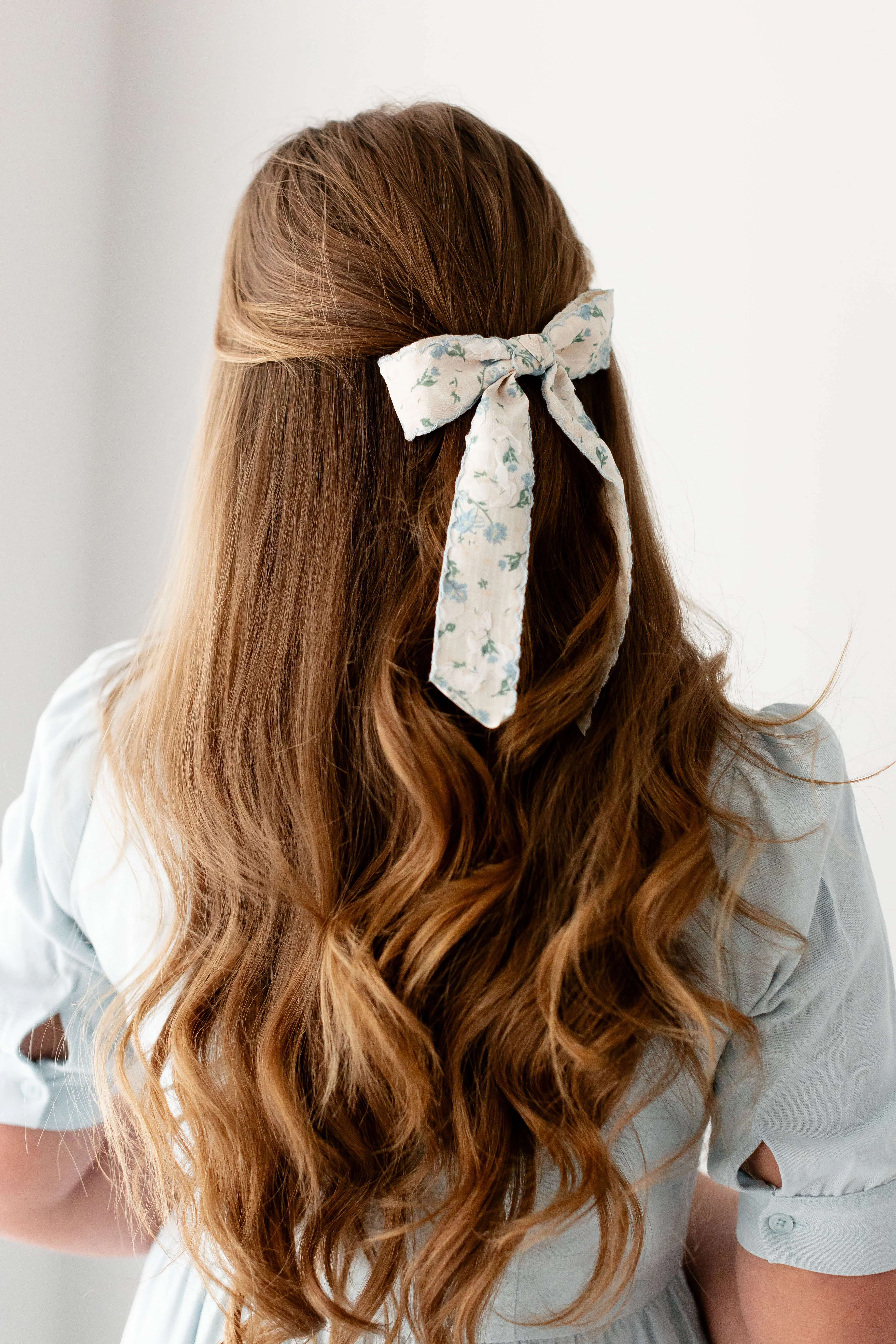 Blue Floral Bow Barrette