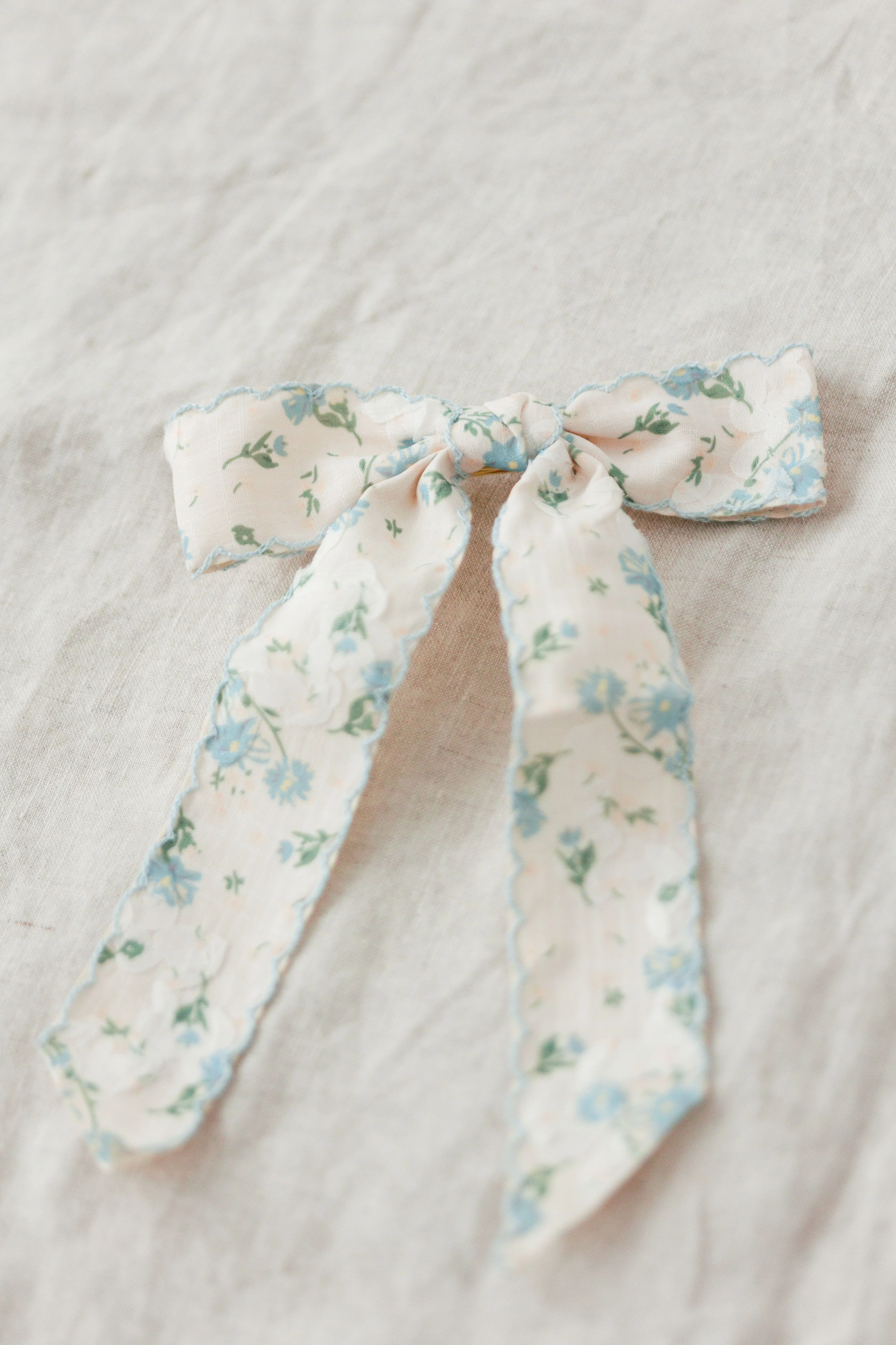 Blue Floral Bow Barrette - Image 2