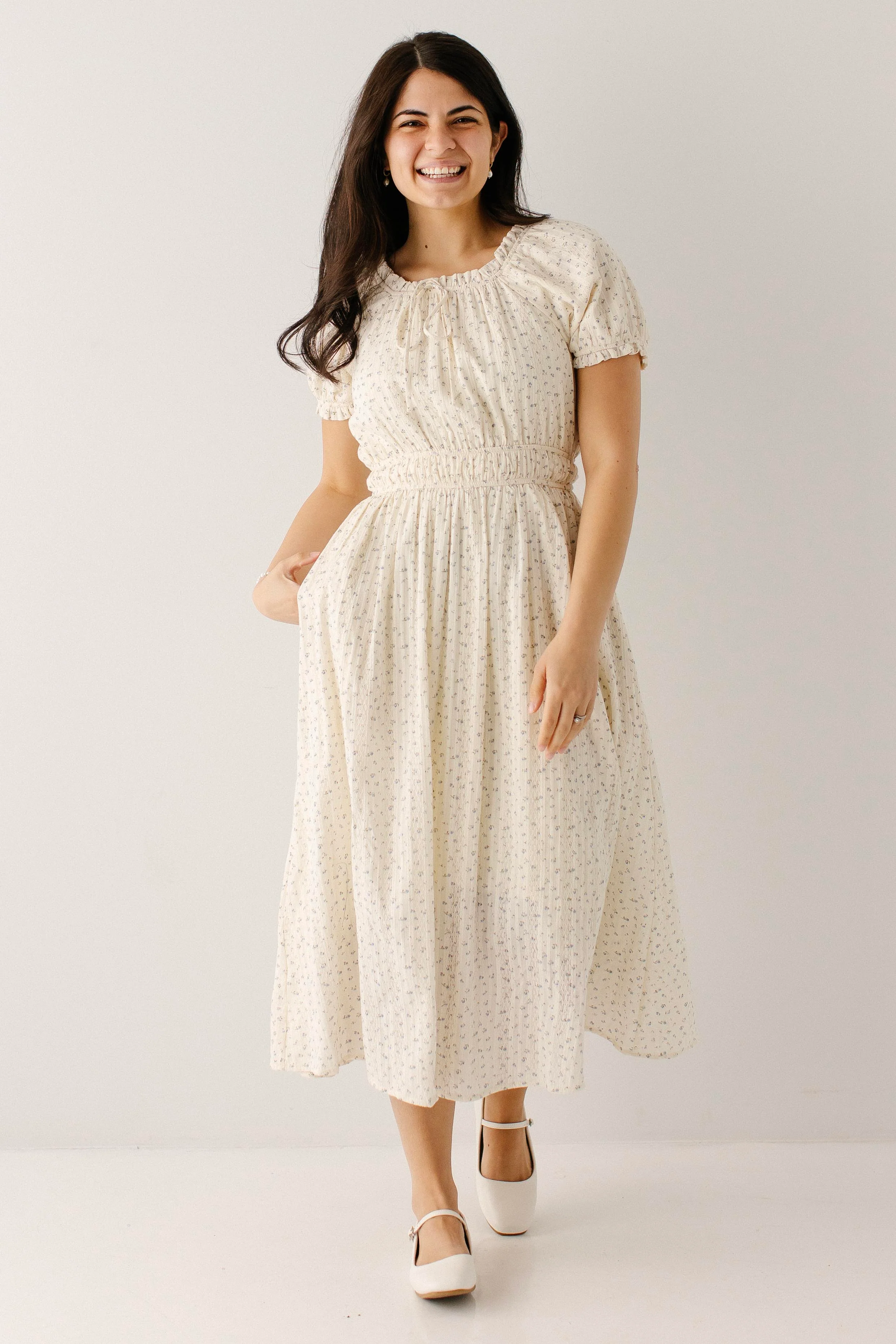 Brighton Ditsy Floral Peasant Midi Dress - Image 2