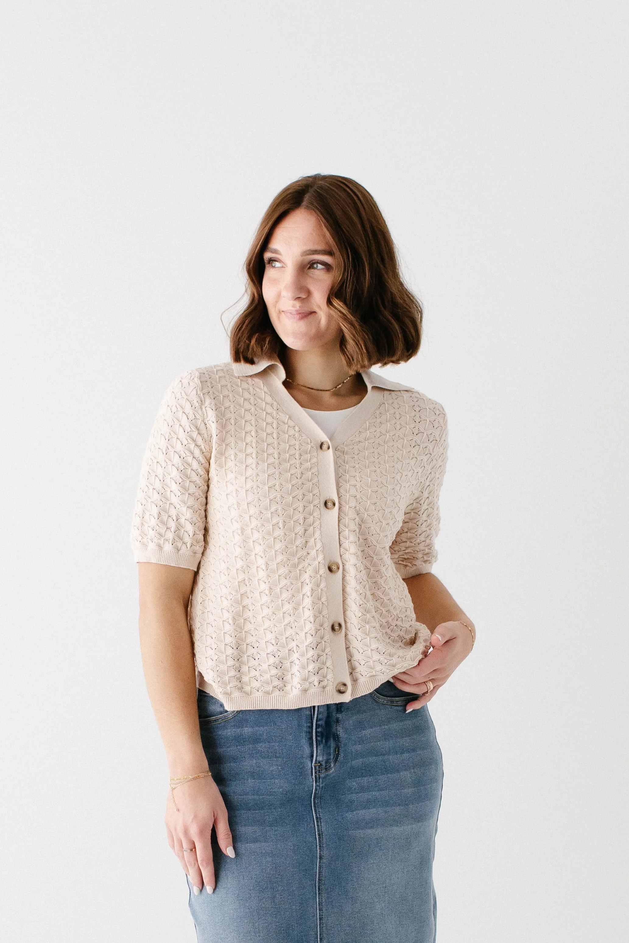Brittany Crochet Short Sleeve Sweater Top - Image 5
